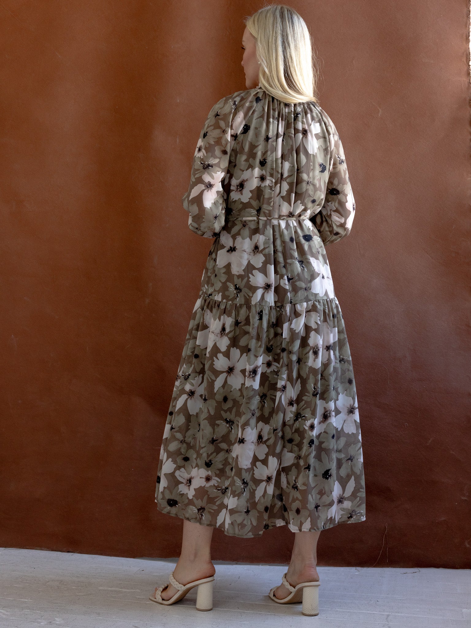 Stephanie Floral Print Summer Dress for Women - Elegant Flowy Maxi Dress with V-Neck & Ruffle Sleeves | Perfect for Beach Vacation, Wedding Guest, and Date Night Outfits