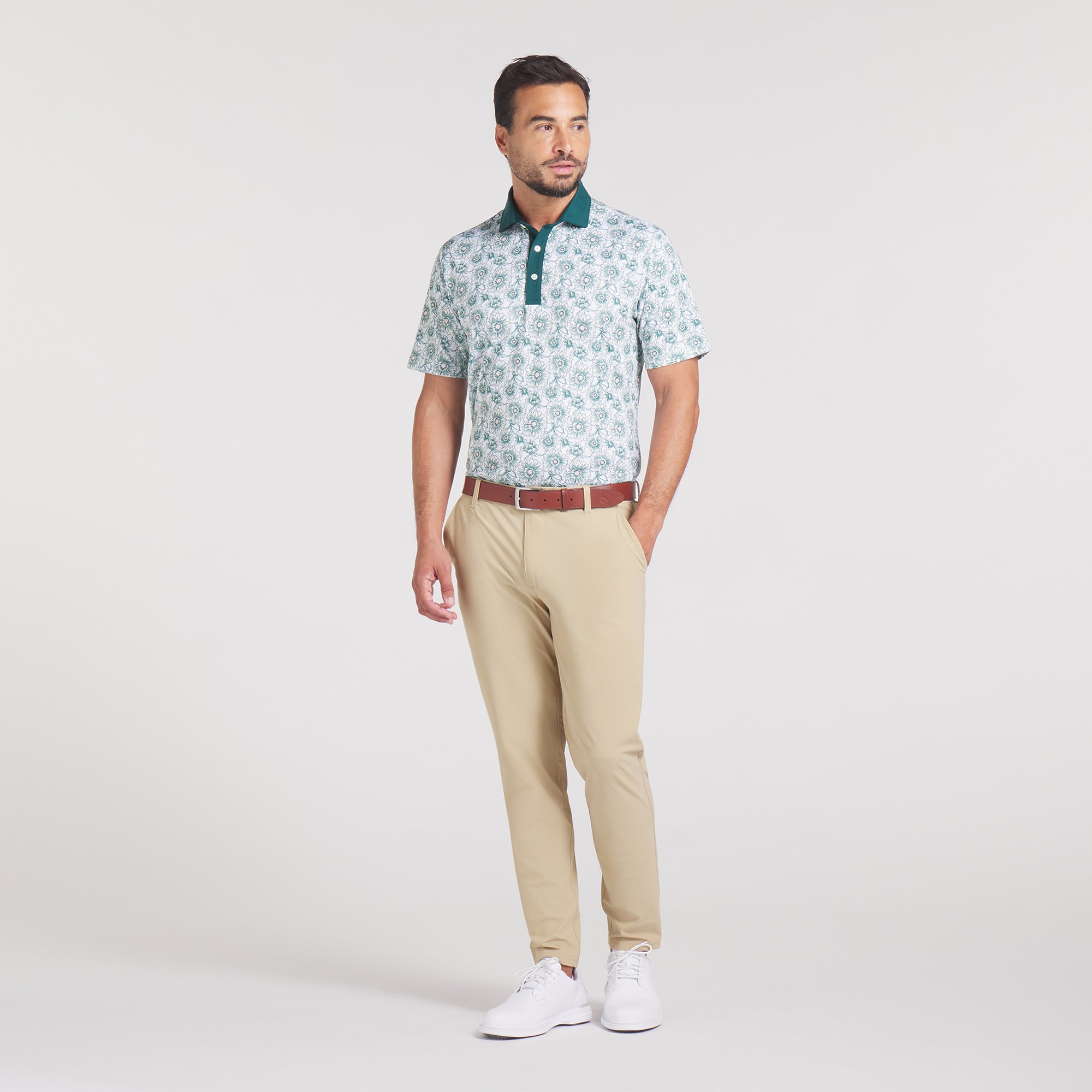 Premium Pique Flower Fields Golf Polo Shirt for Men - Breathable & Stylish Performance Wear for Golf, Casual & Office Use