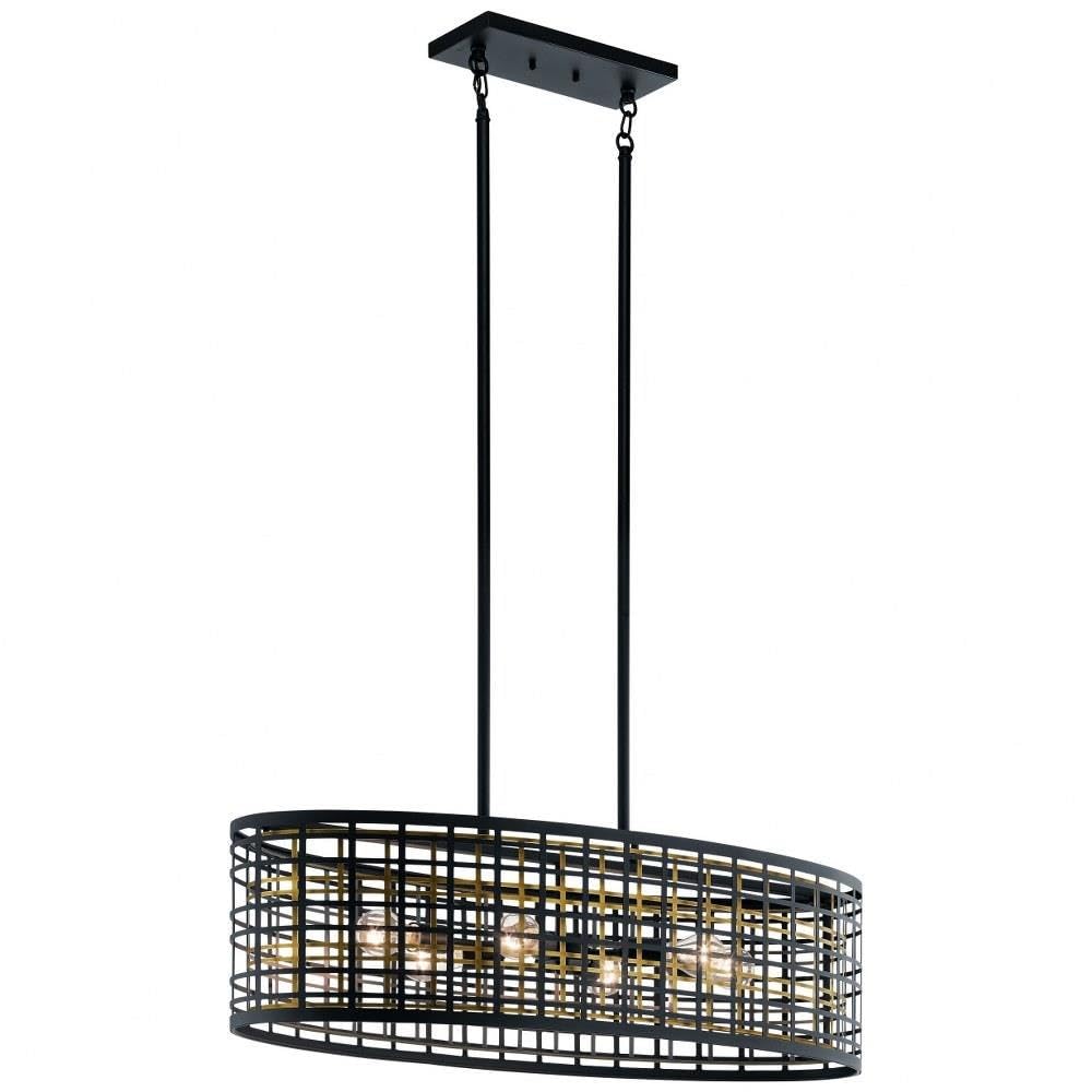 6-Light Farmhouse Geometric Caged Chandelier - Black Metal Pendant Lighting Fixture for Dining Room, Kitchen Island & Bedroom