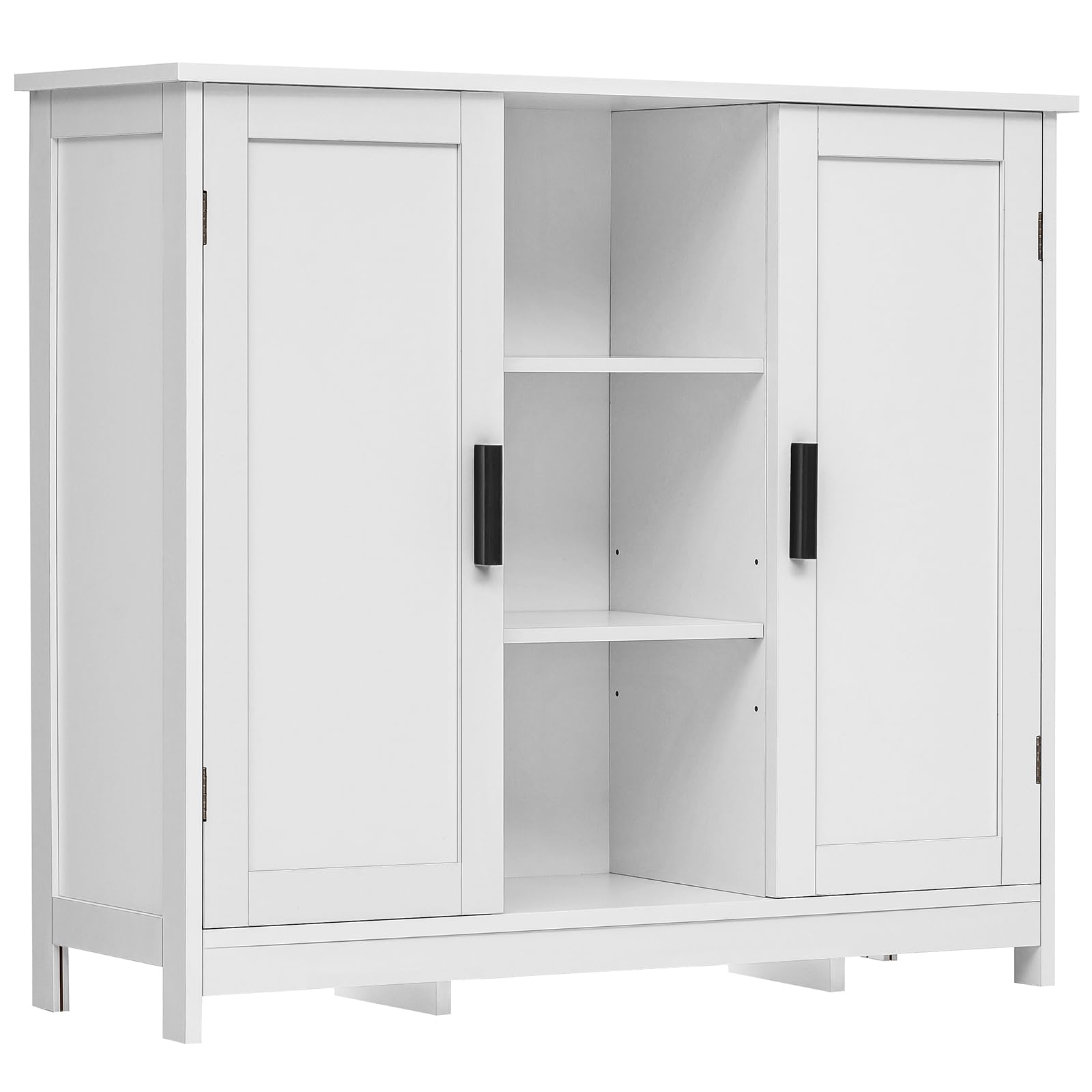 White Iwell 2-Door Storage Cabinet with 4 Adjustable Shelves - Modern Credenza Buffet Cabinet for Living Room, Bathroom, Entryway & Home Office - Perfect for Organizing Towels, Books & Home Decor