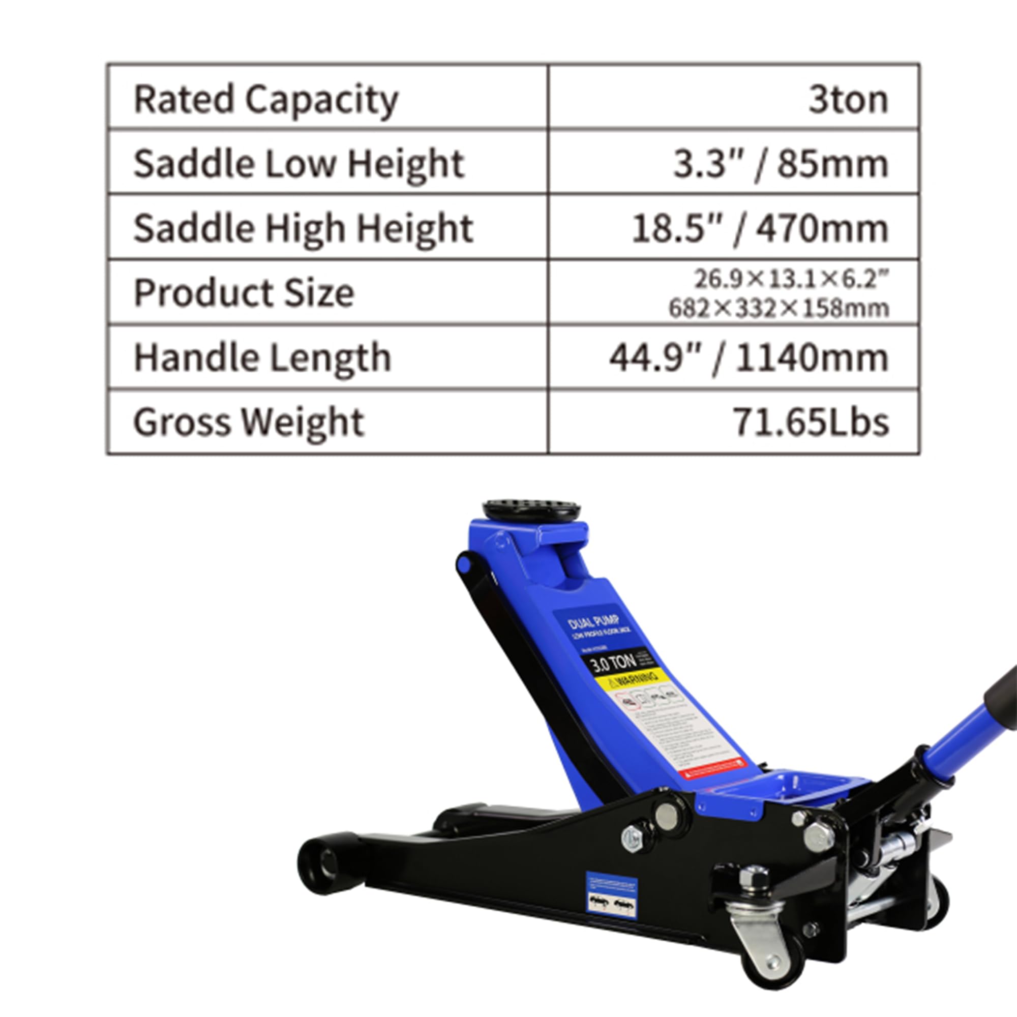 GARVEE 3 Ton (6600 lbs) Low Profile Floor Jack - Dual Piston Steel Quick Lift Pump - 3.3