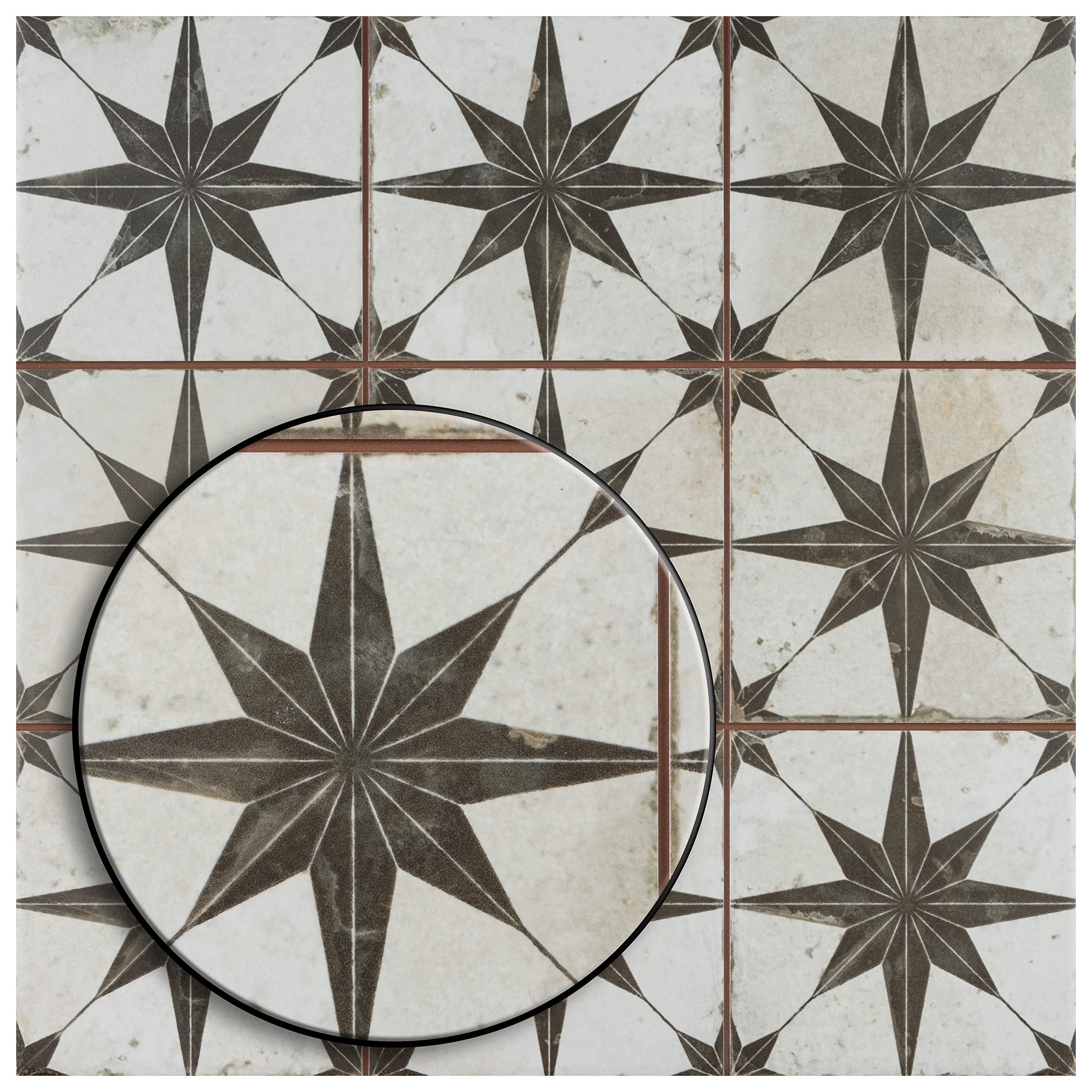 Merola Tile Harmonia Kings Star Nero 13x13 Inch Ceramic Floor & Wall Tile - Perfect for Kitchen Backsplash, Bathroom & Living Room Decor