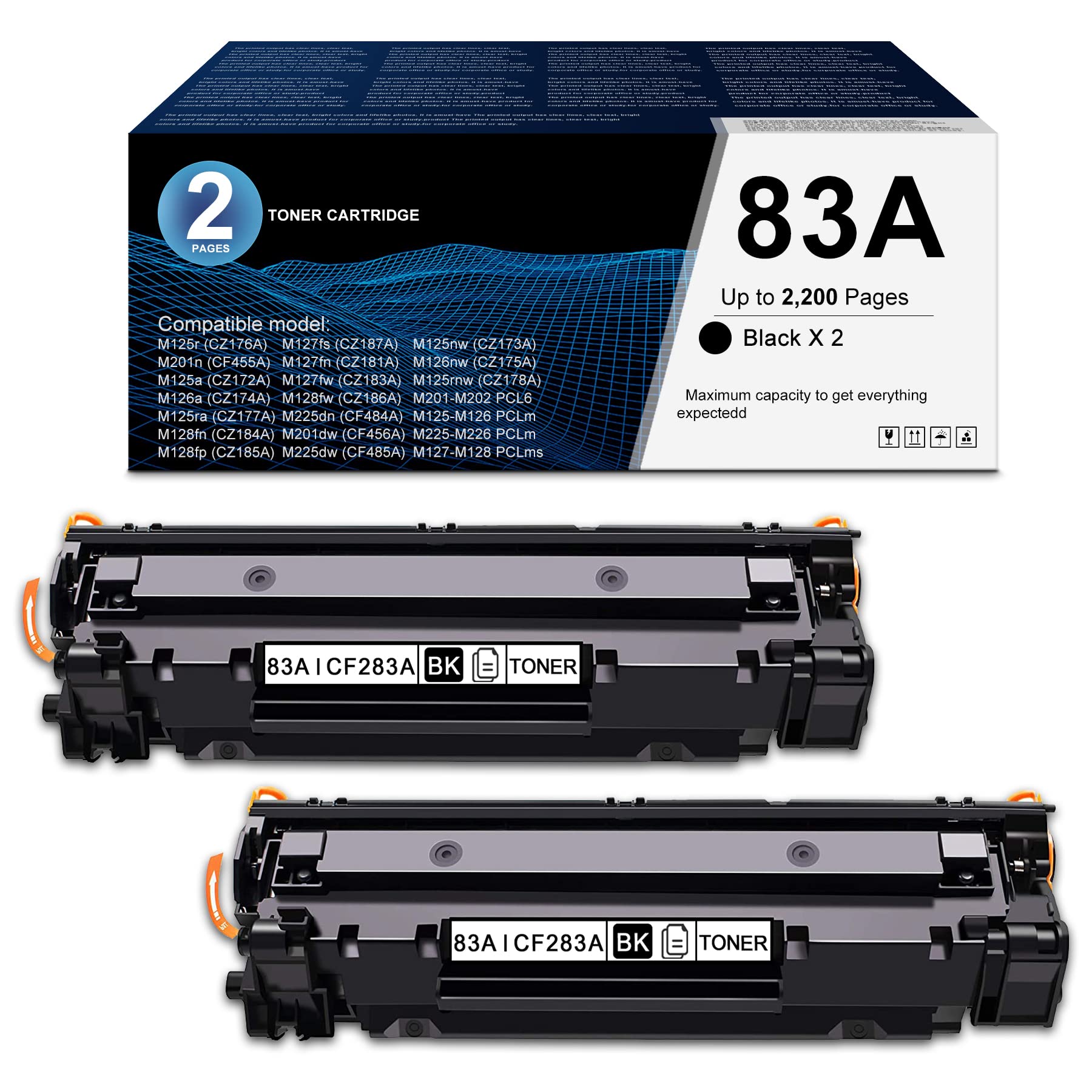 High-Yield FUESJKH 83A Compatible CF283AD Toner Cartridge (2-Pack, Black) - Replacement for HP Pro MFP M127fs/M225dn/M201-M202/M125nw/M127-M128/M127fw Printers - Perfect for Home Offices & Small Businesses