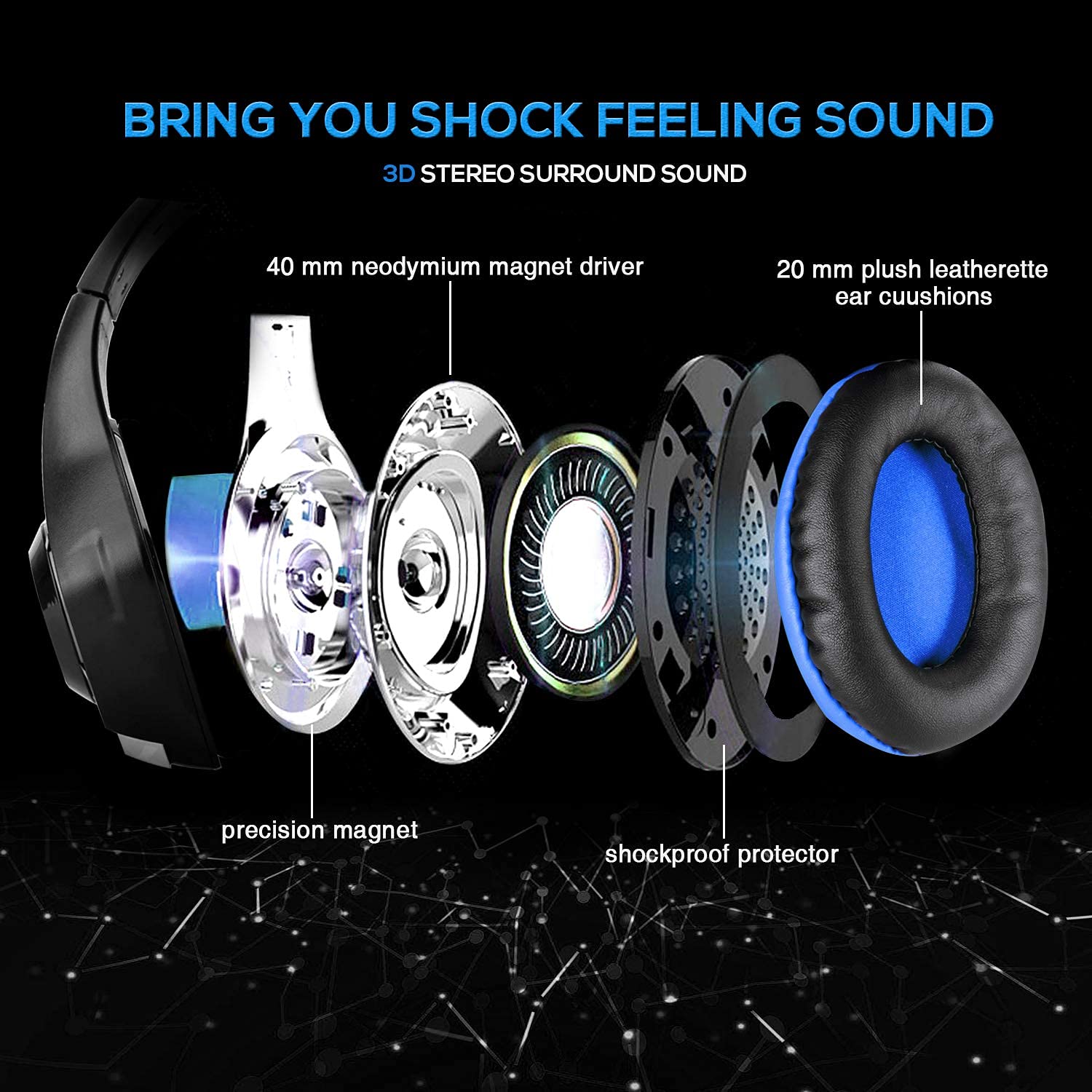 BlueFire Gaming Headset for Xbox One, PS4, PC & Laptop - Wired 3.5mm Jack Headphones with LED Lights, Noise-Canceling Mic & Stereo Bass - Perfect for Gaming, Streaming & Online Classes (Blue)