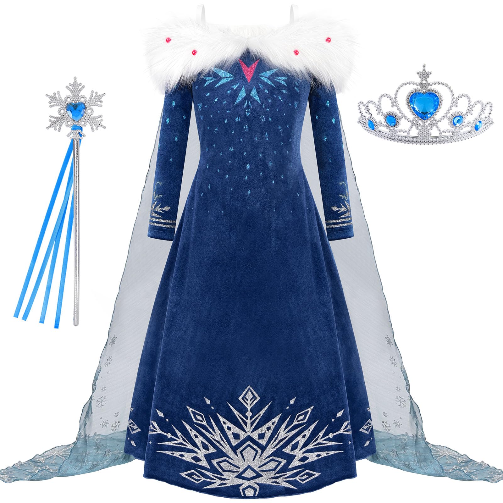 **Royal Blue Princess Costume for Girls - Halloween, Christmas, Birthday Party Dress - Snow Queen Cosplay Outfit - Perfect for Dress-Up, Role Play & Special Occasions**