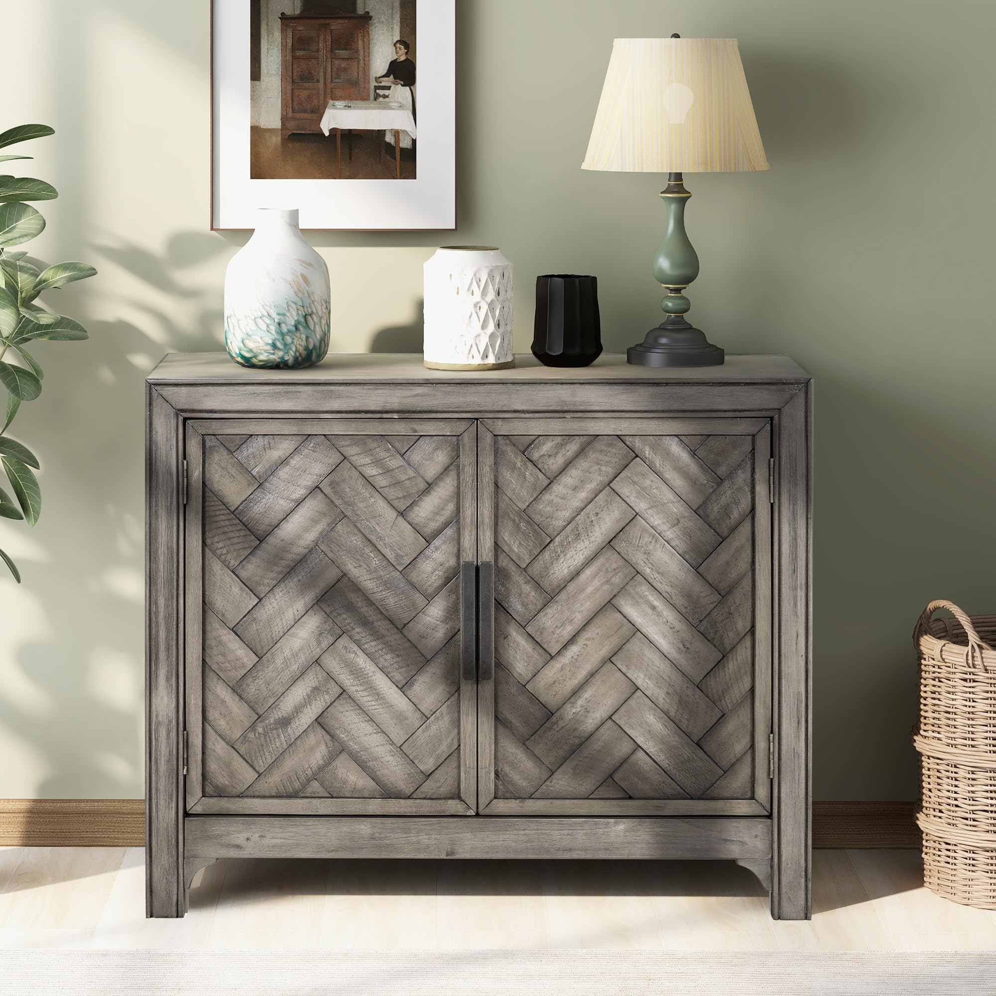 Wooden Console Sofa Table with 2 Shelves - Entryway Storage Cabinet, Living Room Sideboard & Kitchen Buffet Cabinet in Antique Grey - Perfect for Hallway Organization, TV Stand, or Dining Room Storage
