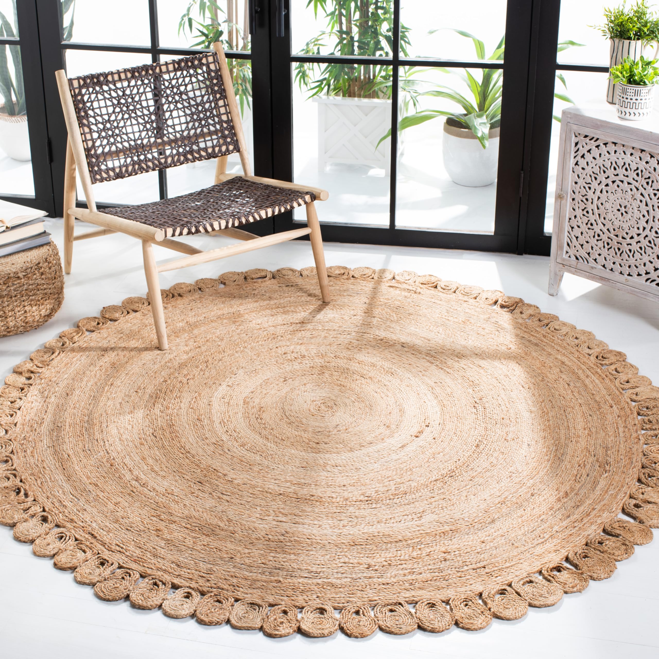 SAFAVIEH Handmade Natural Jute Area Rug - 7' Round Boho Farmhouse Rug, Eco-Friendly & Durable for High Traffic Areas, Perfect for Living Room, Bedroom & Home Decor (NF163A) | Adds Rustic Charm to Modern & Coastal Interiors