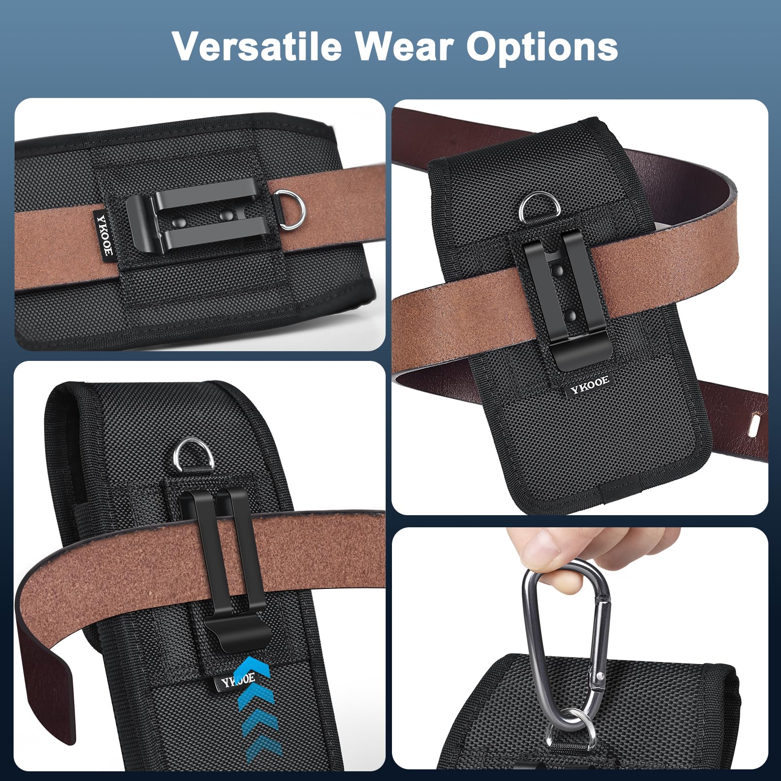 YKOOE Universal Phone Holster Belt Clip - Compatible with Samsung Galaxy S25/S24/S23/S22/S21/S20 Ultra & Pixel 8/7 Pro - Adjustable Waist Pouch with Card Holder (Black, XXL) - Perfect for Outdoor Activities, Work, Travel & Hands-Free Convenience