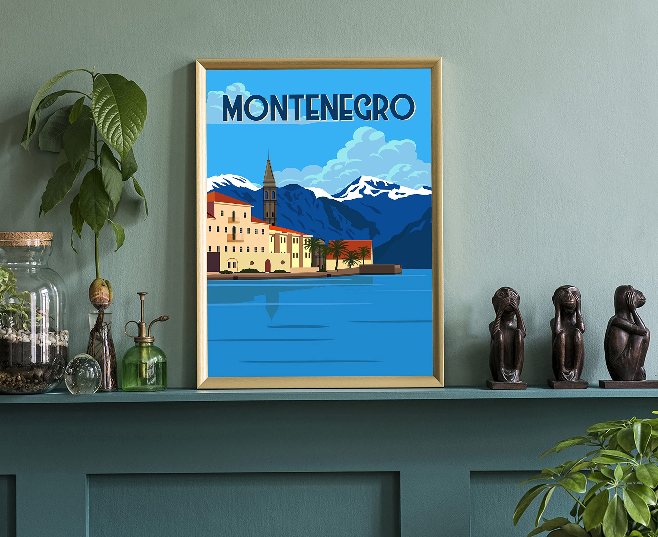 Montenegro Cityscape Wall Art Poster - 18x24 Inch Framed Canvas Print for Living Room, Bedroom & Office Decor - Perfect Gift for Travel Lovers & Home Interior Design