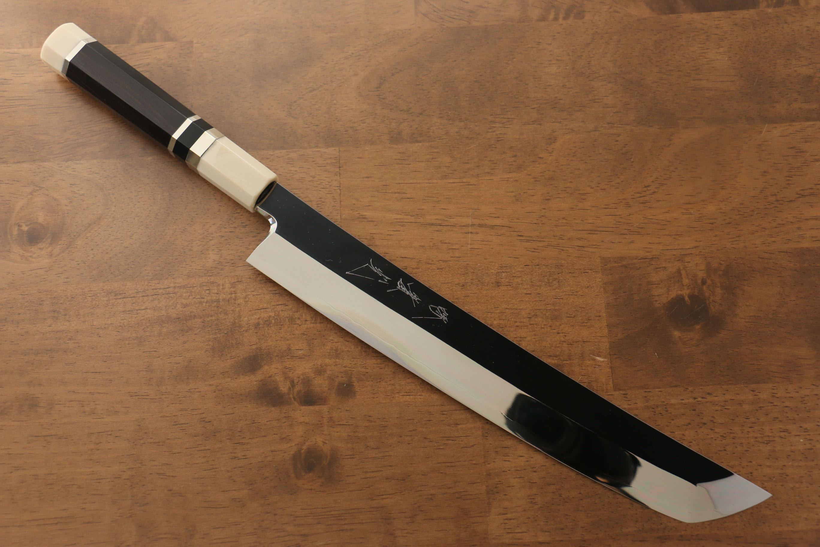 Premium Jikko Silver Steel No.3 Sakimaru Yanagiba 270mm Japanese Sushi Knife - Ebony Wood Handle with Decorative Ring - Perfect for Sushi Chefs & Japanese Cuisine Lovers