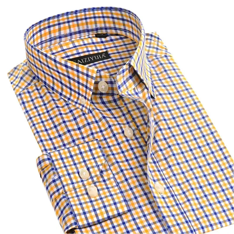Men's Casual Button Down Cotton Checkered Shirt - Classic Plaid Long Sleeve Dress Shirt for Office, Date Night & Outdoor Activities