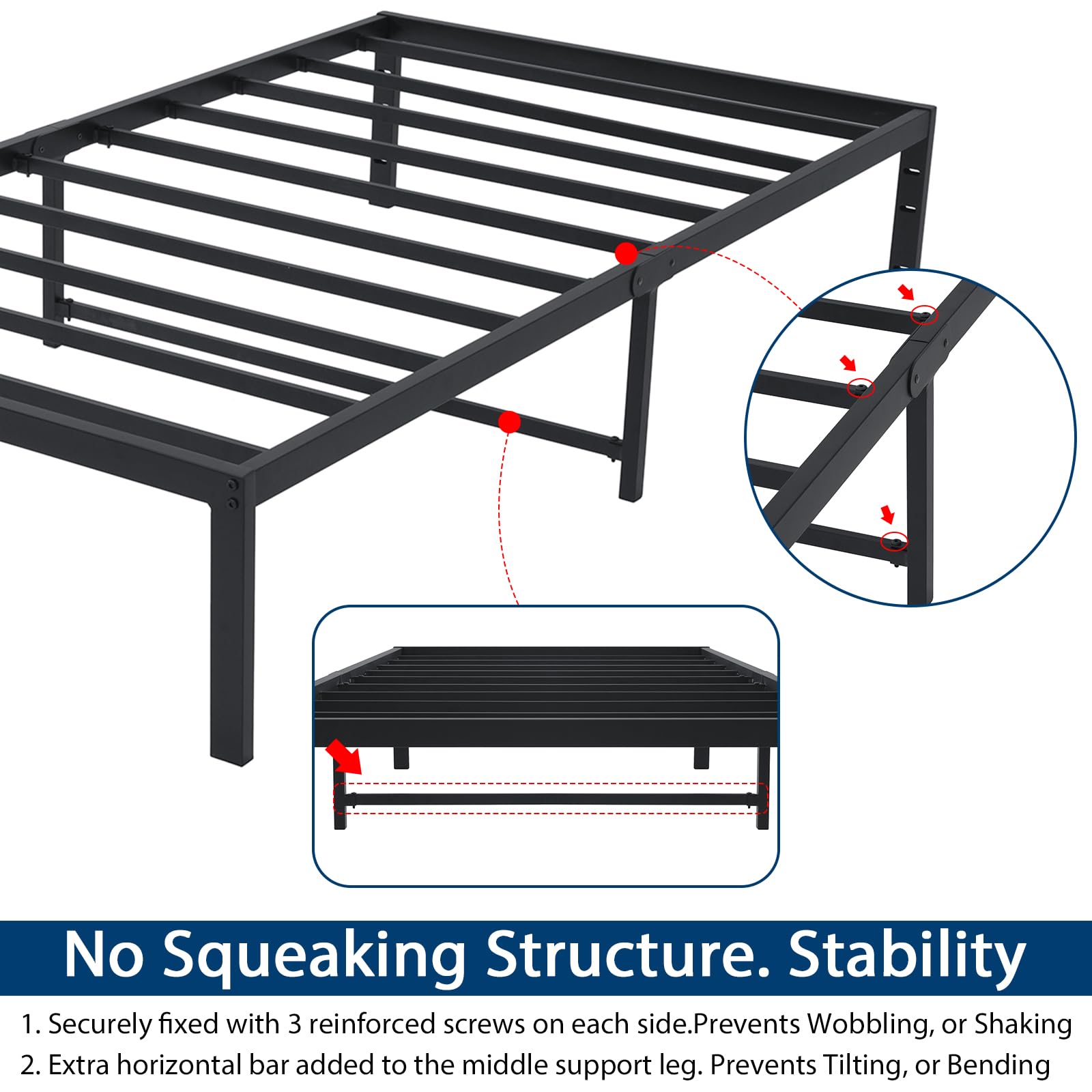 14 Inch Heavy Duty Metal Twin Bed Frame with Storage - No Box Spring Needed, Sturdy Steel Slats & Anti-Slip Support - Easy Quick Lock Assembly (Black) - Perfect for Small Spaces, Guest Rooms & Dormitories