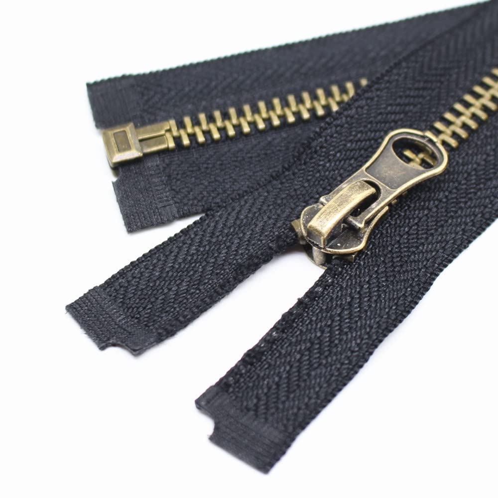 YaHoGa 2PCS #5 24 Inch Antique Brass Separating Jacket Zippers - Heavy Duty Metal YKK Style Zipper for Sewing, Coats, Jackets & DIY Crafts (24