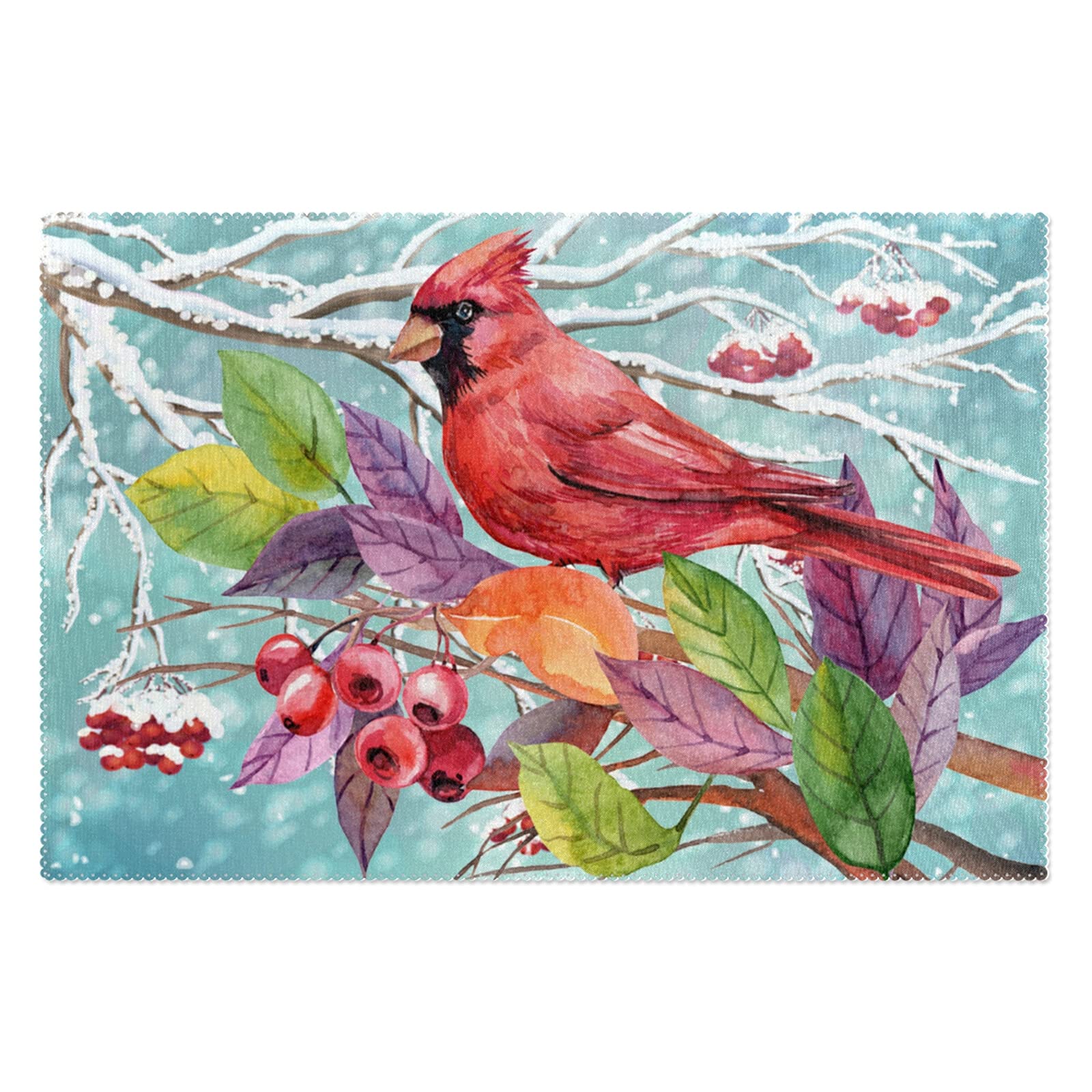 Christmas Birds Placemats Set of 4 - Non-Slip Heat-Resistant Washable Table Mats 12x18 Inch for Kitchen Dining Decor - Perfect for Holiday Parties, Family Gatherings & Festive Home Decor