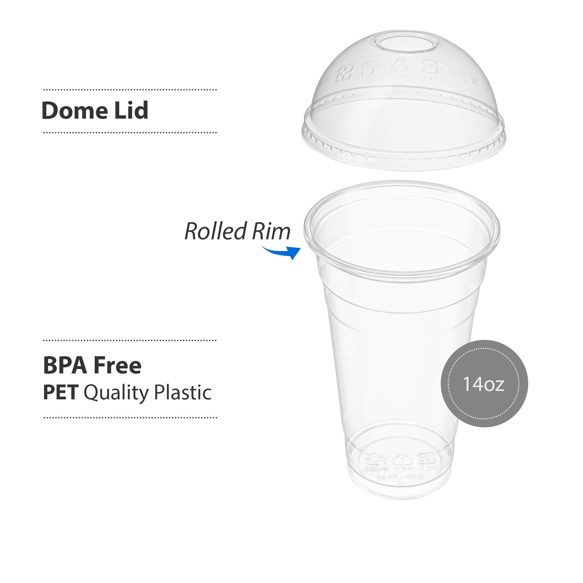 100 Sets - 12 Oz Clear PET Plastic Cups with Dome Lids for Iced Coffee, Cold Drinks, Milkshakes, Smoothies - Disposable Party Cups for Restaurants, Cafes, and Events