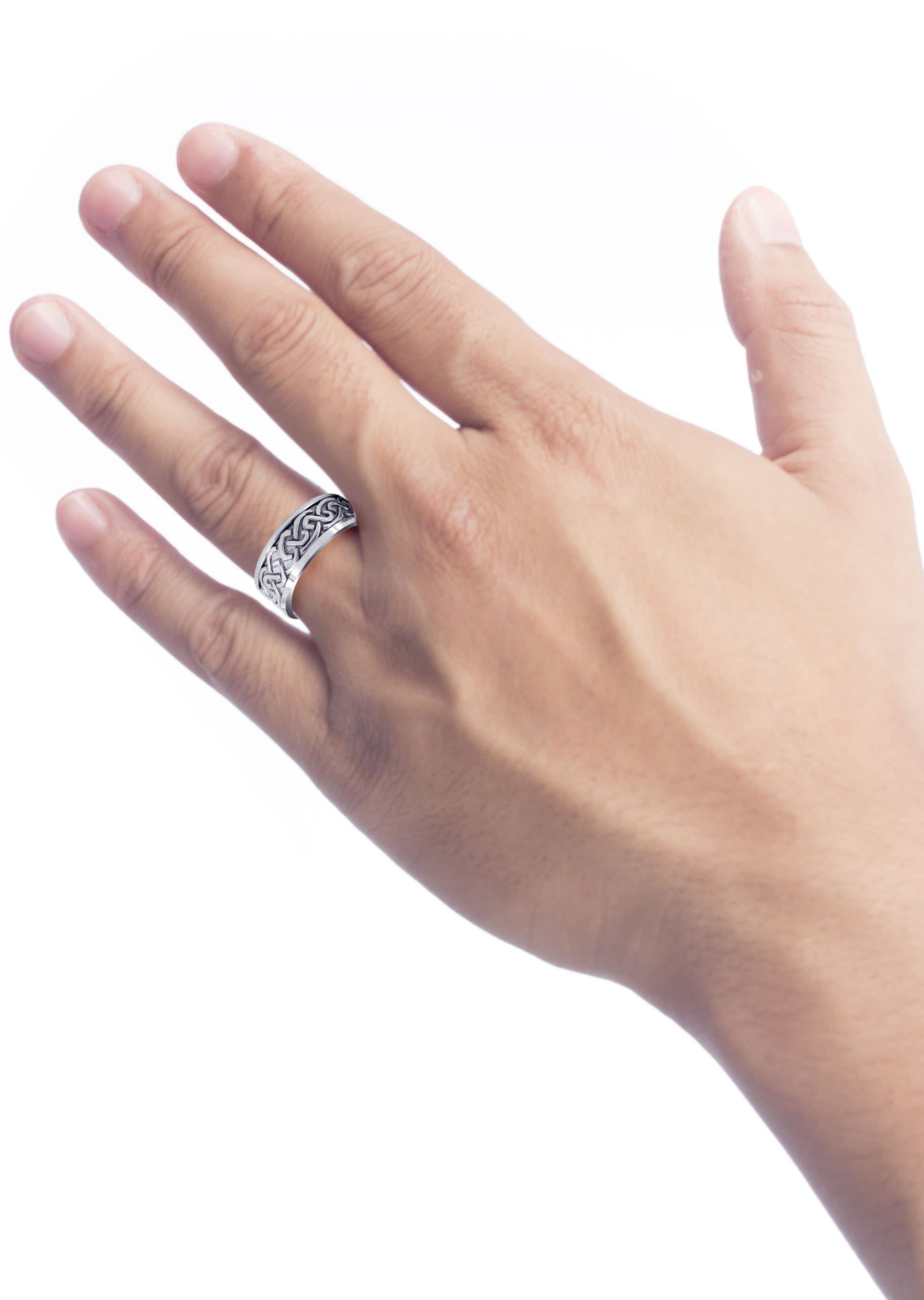 Celtic Men's Wedding Band Ring - Sand Blast & High Polish Finish Stainless Steel - Perfect for Celtic Weddings, Anniversary Gifts & Irish Heritage Jewelry