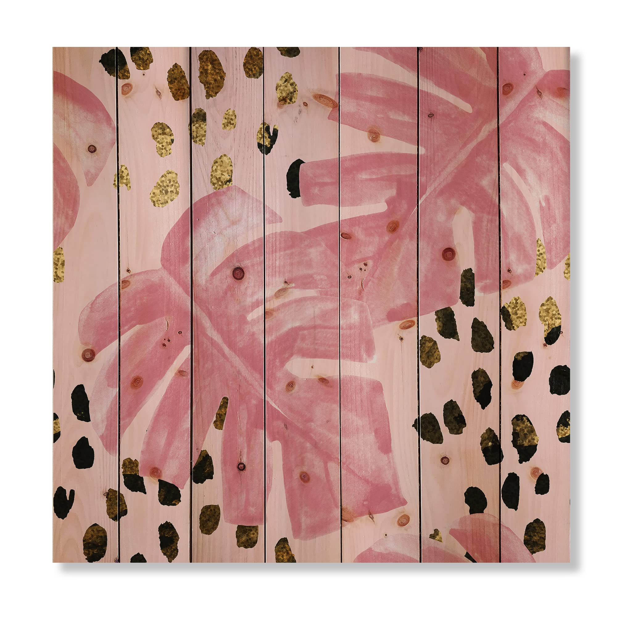 Pink Monstera Wood Wall Art - Tropical Floral Decor for Living Room