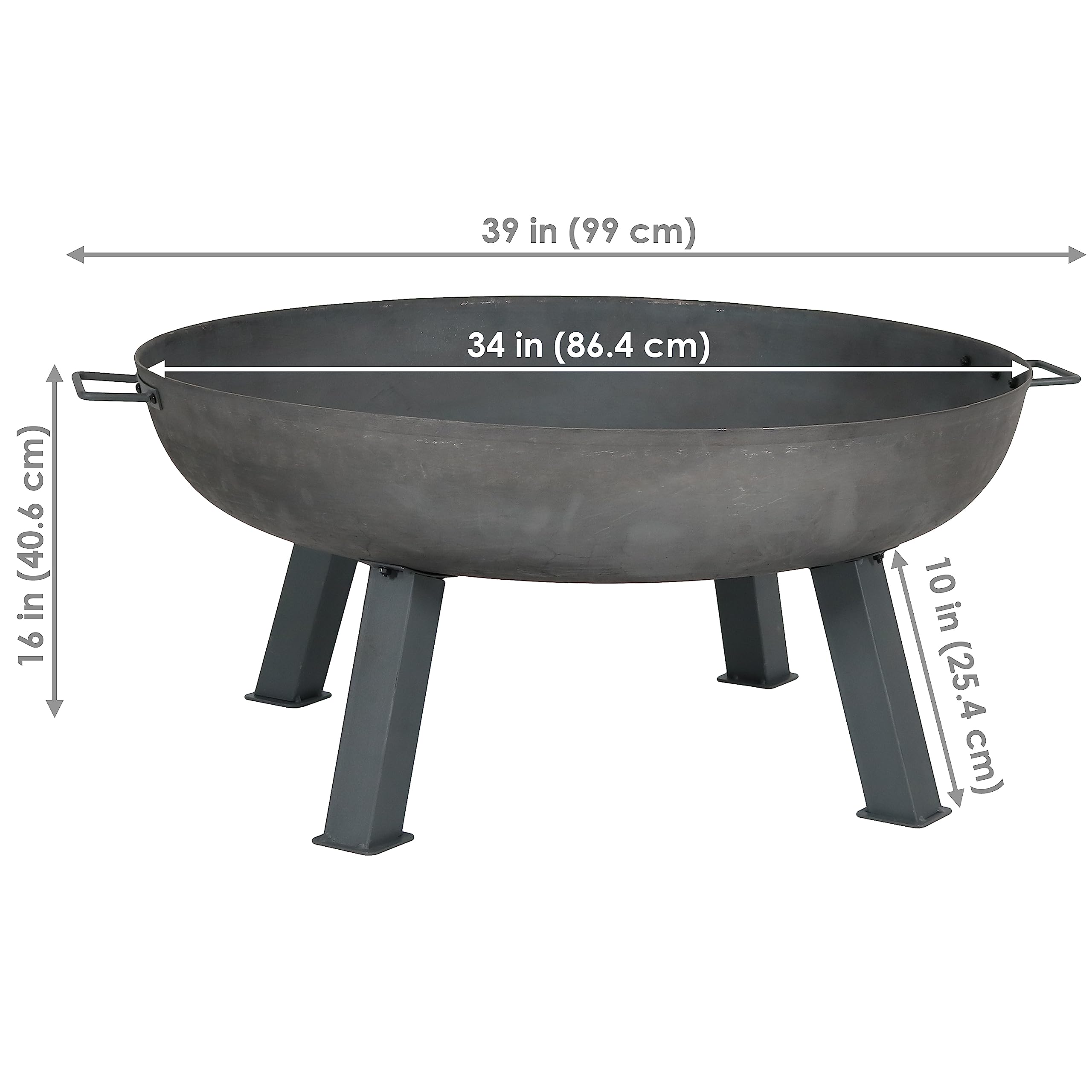 34-Inch Heavy-Duty Cast Iron Wood Burning Fire Pit for Outdoor Use - Rust-Resistant Steel Finish with Handles - Perfect for Backyard, Patio, Camping and Bonfire Nights