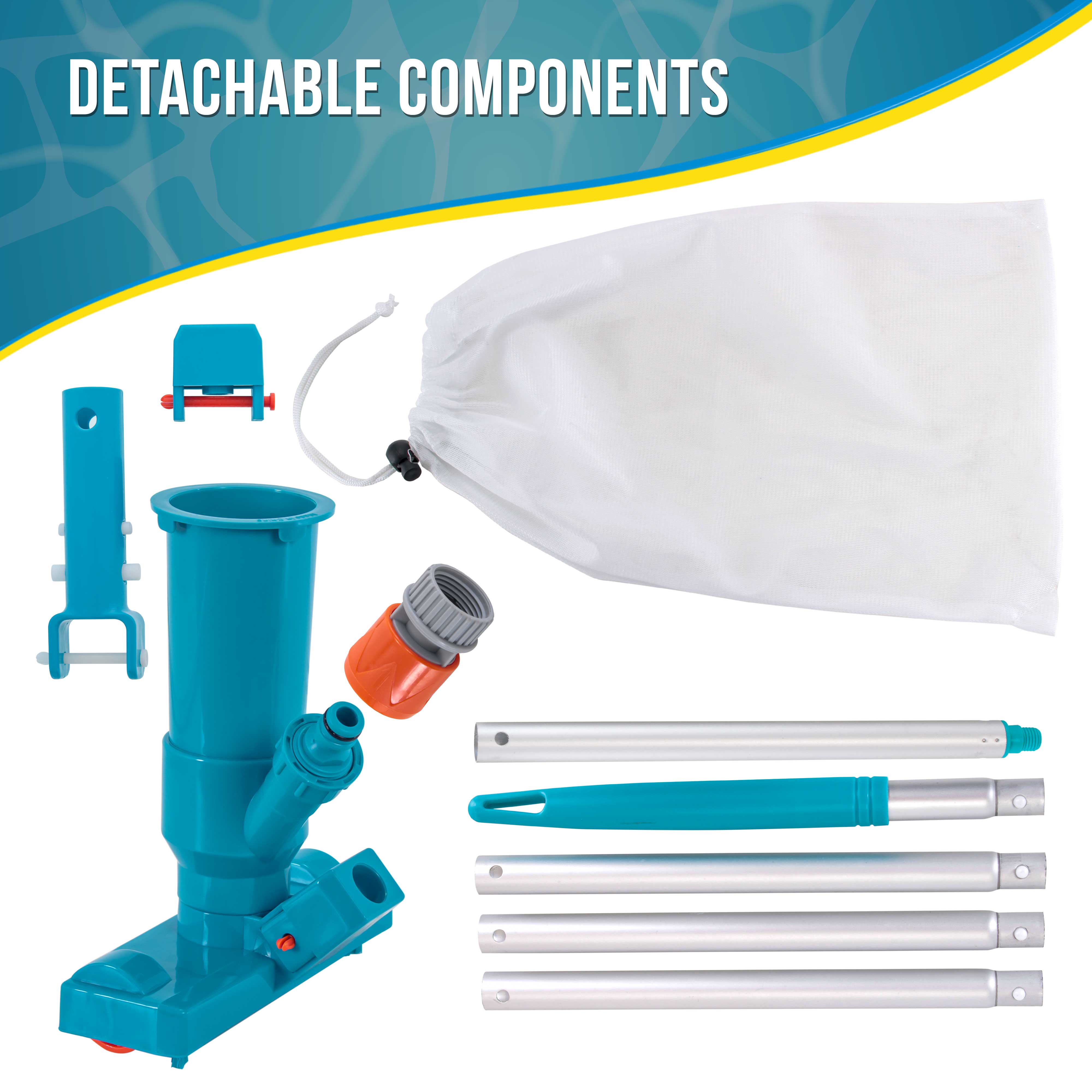 U.S. Pool Supply® Portable Deluxe Jet Pool Vacuum - Underwater Cleaner with Telescopic Pole, Brushes & Leaf Bag - Ideal for Above Ground Pools & Spas - Perfect for Quick Cleaning & Maintenance