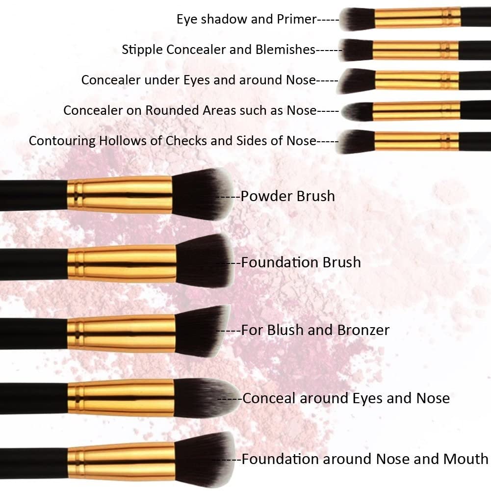 10 Pcs Professional Makeup Brushes Set with Foundation, Eyeliner & Eyeshadow Brushes - Includes 1 Makeup Blender & Brush Cleaner - Perfect for Daily Makeup, Beauty Salon & Travel Use