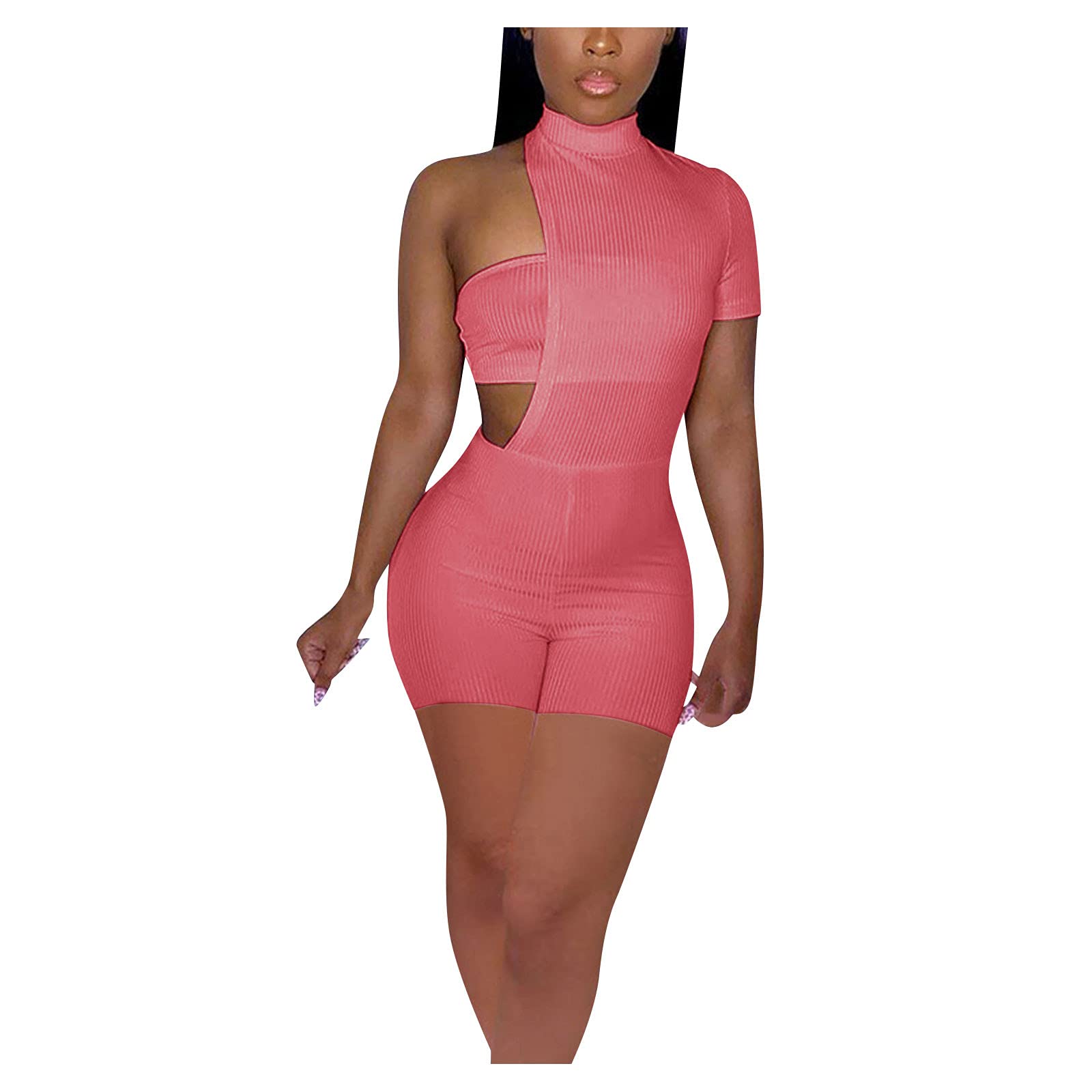 Two Piece Neon Asymmetry Print Women's Jumpsuit - Solid Color Matching Set for Casual Wear | Perfect for Summer Outfits, Beach Vacations & Street Style Fashion