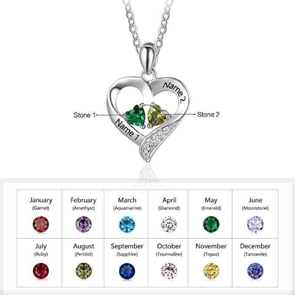 Personalized Mother Necklace with Birthstones & Engraved Name - 18K White Gold Filled 925 Sterling Silver Heart Pendant - Custom Jewelry Gift for Mom, Wife, Her on Mother's Day, Birthday, Anniversary & Valentine's Day - Perfect for Special Occasions & Everyday Wear