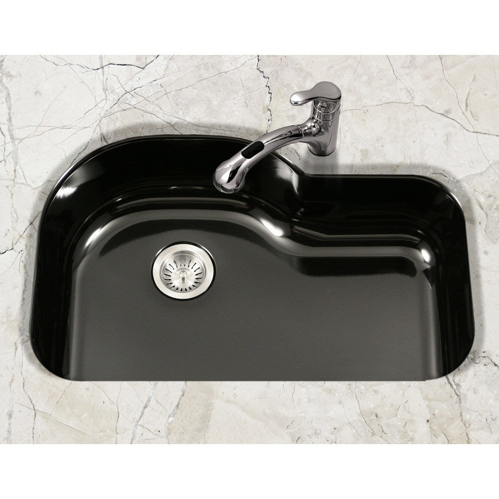 Houzer PCH 3700 Porcelain Enamel Steel Undermount Offset Single Bowl Kitchen Sink - Durable & Stylish for Modern Kitchens, Perfect for Cooking & Cleaning