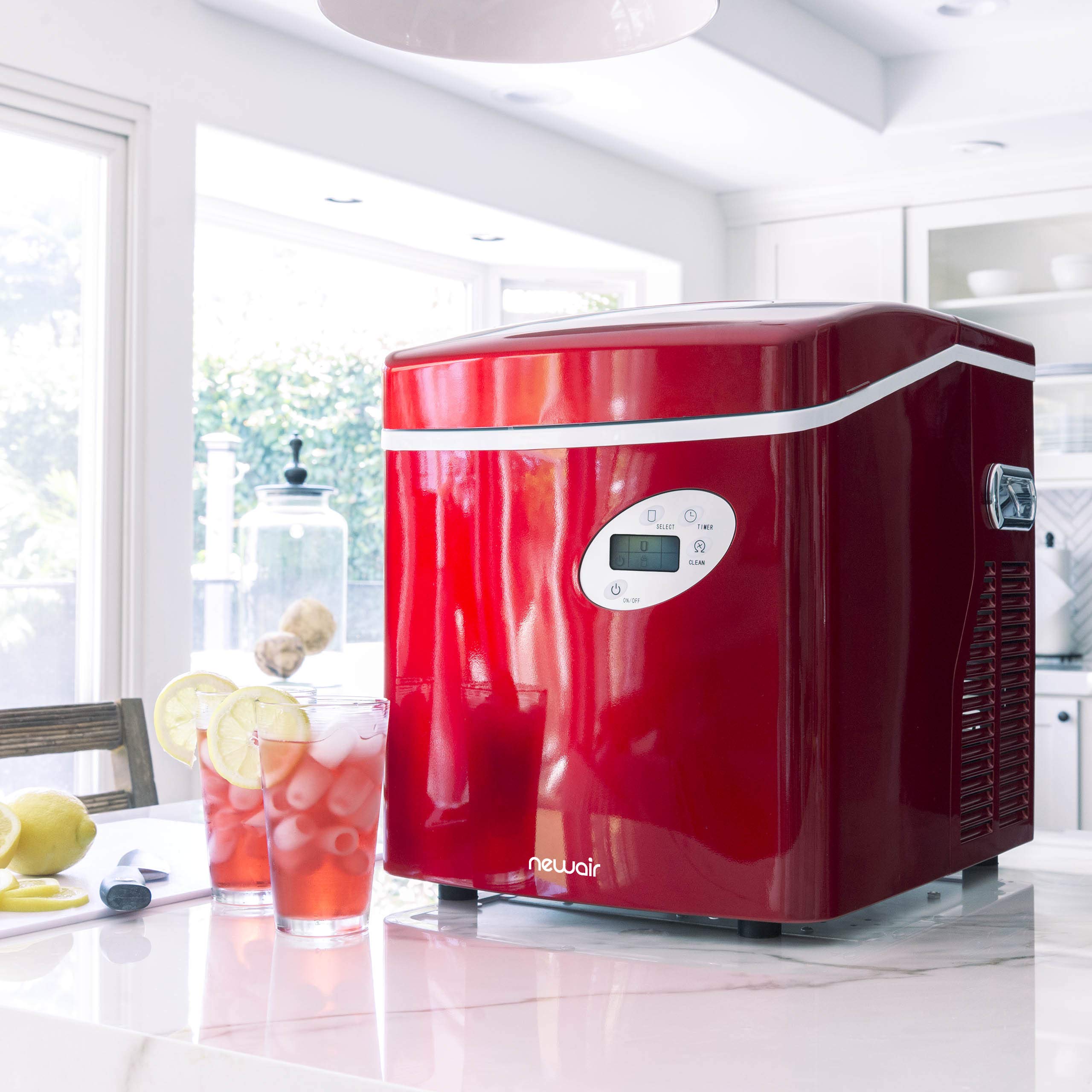 NewAir Portable Ice Maker 50 lb. Daily Output - Compact Countertop Ice Machine with 3 Bullet Ice Sizes, Fast 10-Min First Batch, Self-Cleaning & Quiet Operation (Red, AI-215R) - Perfect for Home, Office, RV, and Outdoor Parties