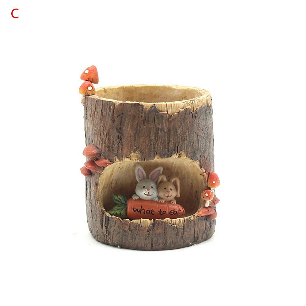 Cute Rabbit Resin Succulent Planter Pot - Animal Story Stump Flower Pot for Office Desk, Home Garden Decor | Perfect for Indoor Plants, Small Cacti & Desk Decorations