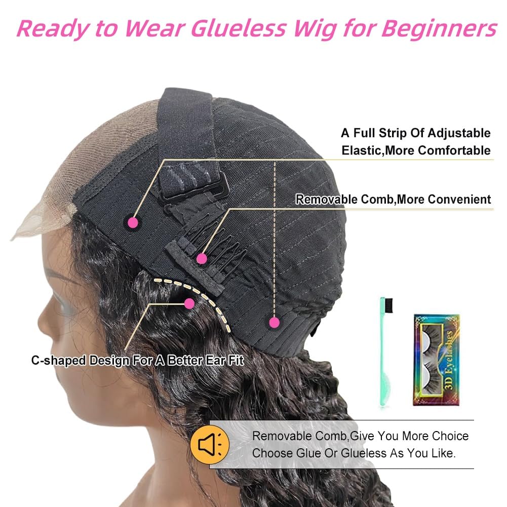 5x5 HD Lace Closure Wigs 100% Human Hair 220 Density Pre Bleached Tiny Knots Glueless Deep Wave Wig 24 Inch - Ready to Wear Curly Wigs for Black Women | Natural Look for Daily Wear & Special Occasions