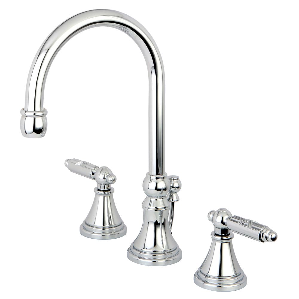 Kingston Brass FS2981GL Widespread Bathroom Faucet with Brass Pop-Up Drain, Polished Chrome Finish - Perfect for Modern Vanities and Guest Bathrooms