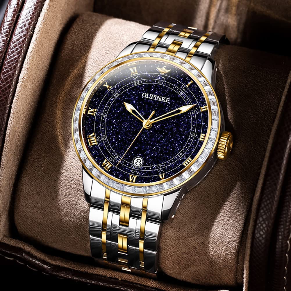 OUPINKE Men's Automatic Luxury Watch - Starry Sky Design, Mechanical Movement, Waterproof, Date Display, Luminous Hands, Sapphire Crystal, Tungsten Steel Band - Perfect for Business, Formal Events & Gift Giving