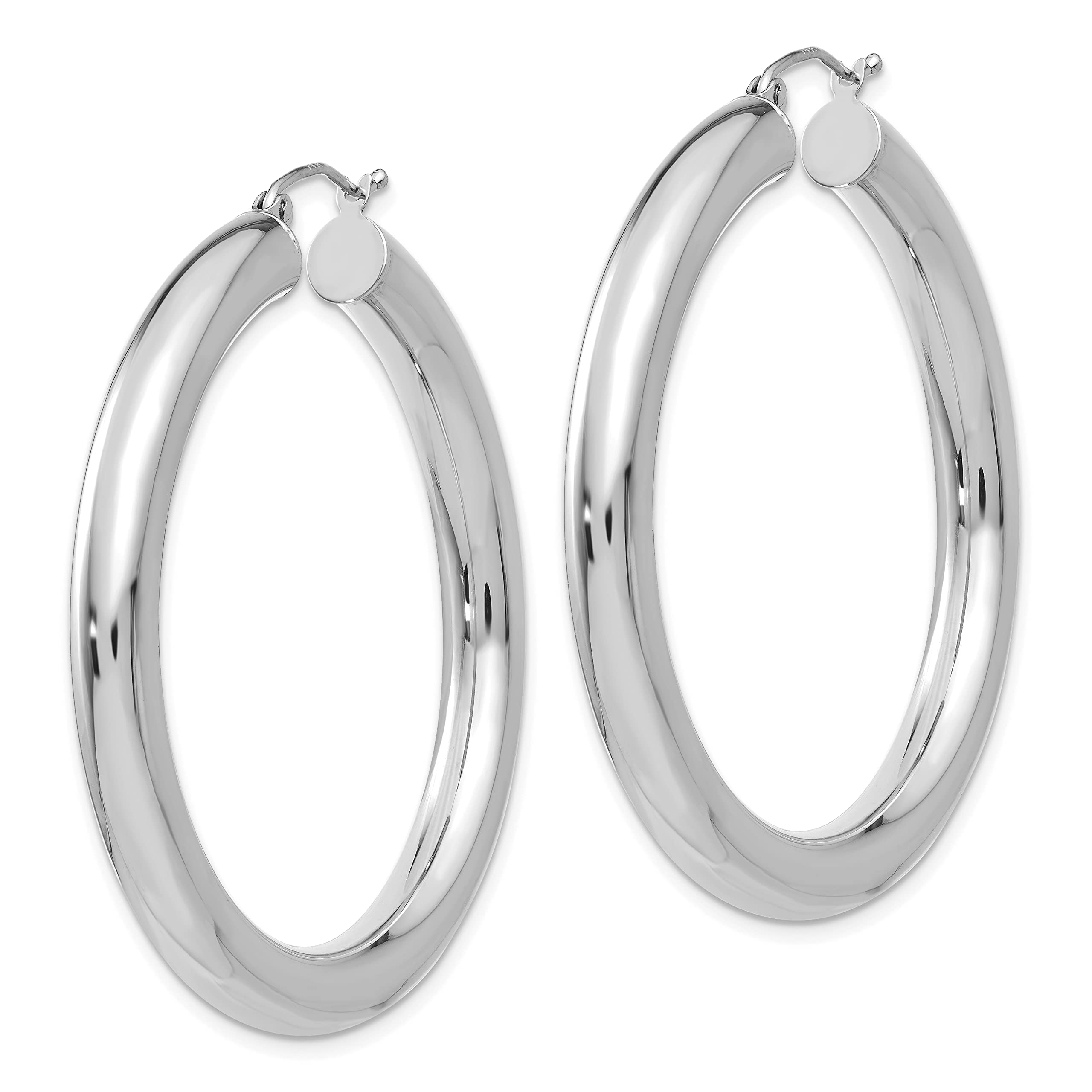 14K White Gold Lightweight Hoop Earrings for Women - 5mm Width, 45mm Diameter - Elegant Everyday Jewelry for Work, Party & Special Occasions