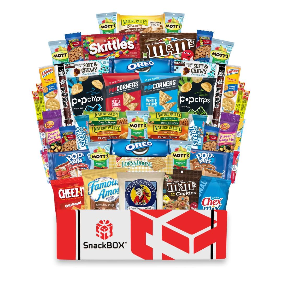 SnackBOX Care Package for College Students | 50-Count Snacks Variety Pack | Perfect for Easter, Back to School, Birthdays & Office Gifts | Great for Teachers, Military, Camping & Date Nights