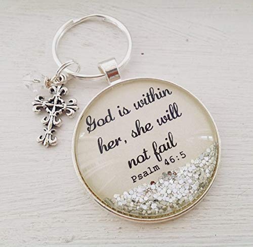 Bible Verse Keychain - Psalm 46:5 Inspirational Christian Gift for Women - Baptism & Daily Encouragement