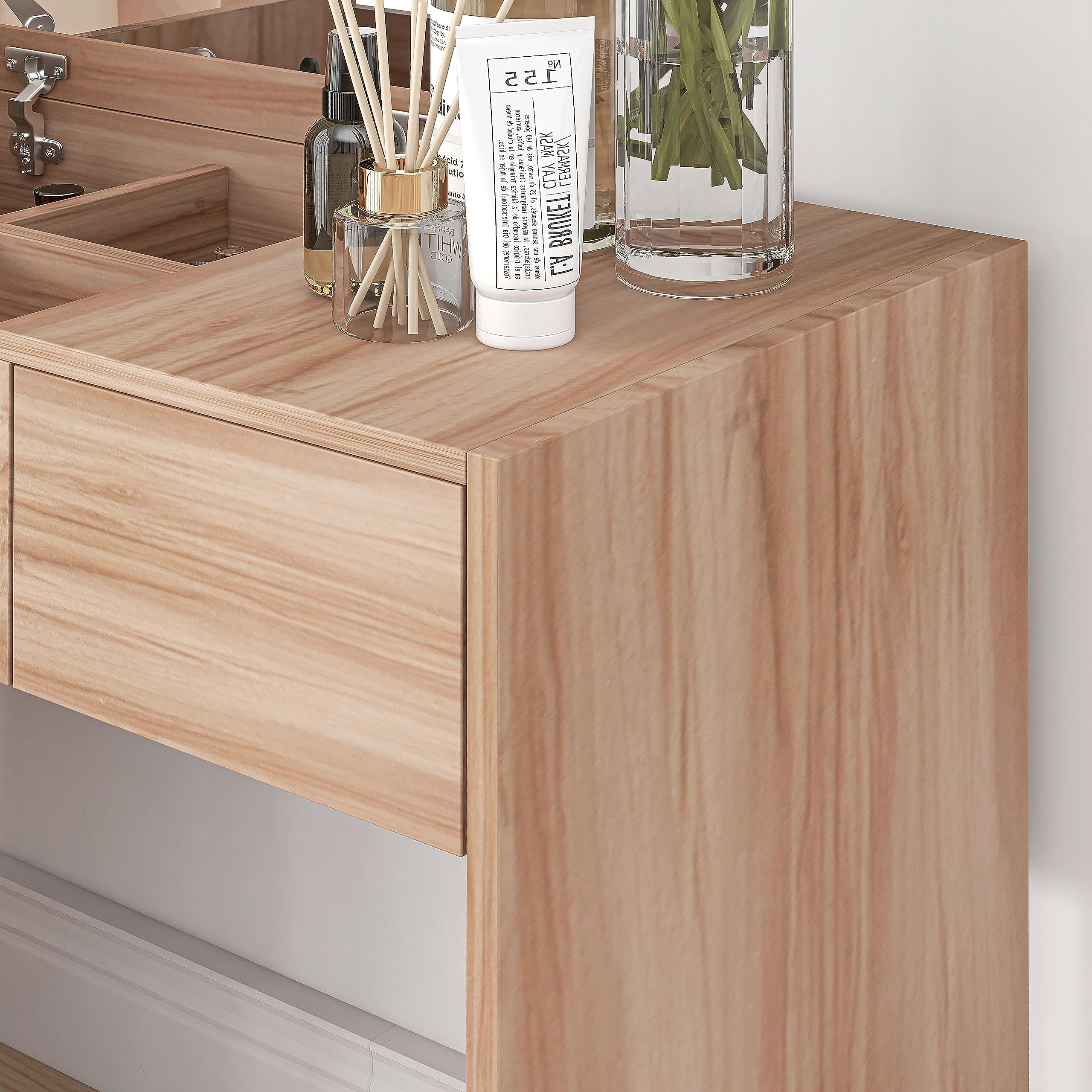 HOMCOM Makeup Vanity Table with Stool, Flip Top Mirror & Storage Boxes, 80x40x79cm & 40x30x40cm, Natural Wood - Perfect for Bedroom, Dressing Room & Beauty Salon Organization