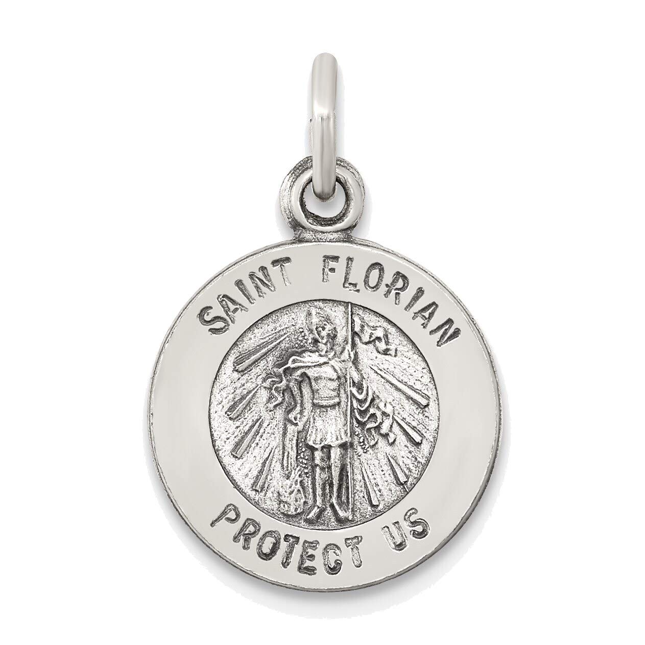 Bonyak Jewelry Solid Sterling Silver Antiqued Saint Florian Medal - Religious Necklace for Men & Women - Perfect for Gifts, Baptism, Confirmation & Everyday Wear