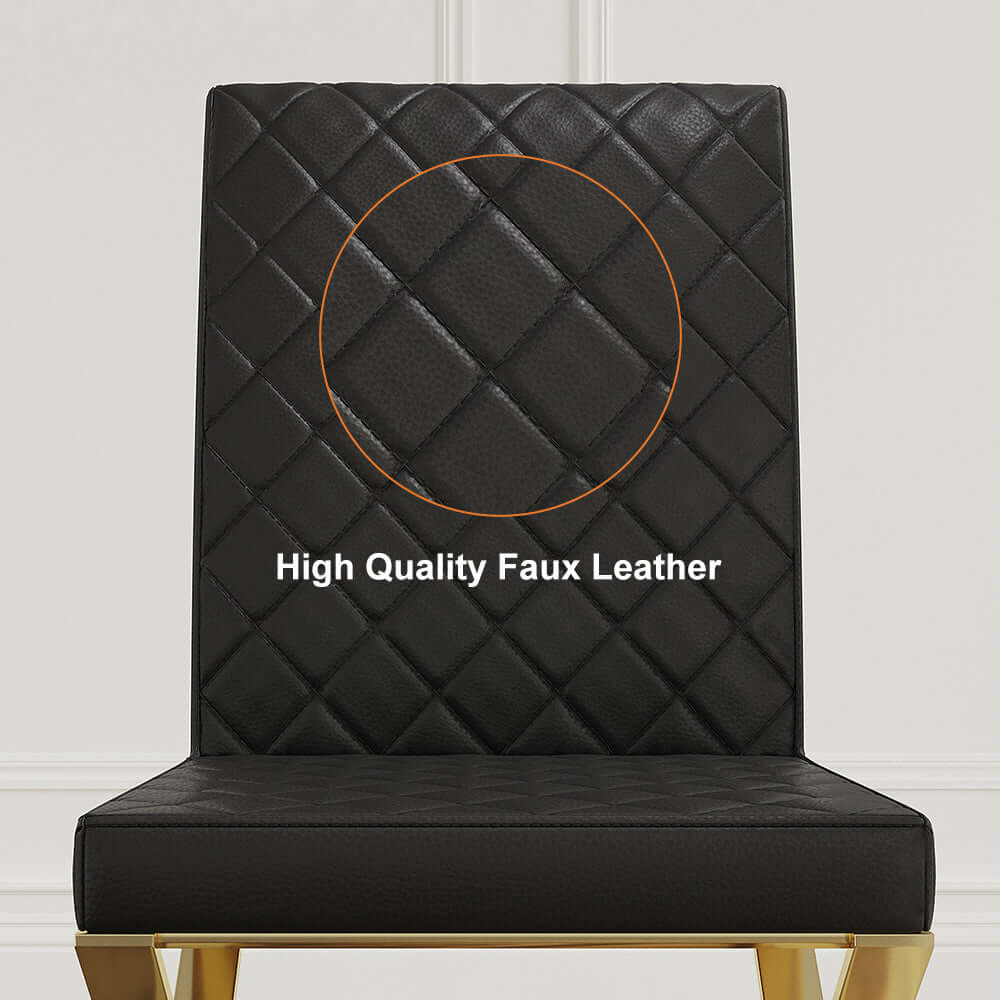 Modern Black Upholstered Leather Dining Chairs with Gold Metal Legs - Set of 2 - Elegant Seating for Dining Room, Kitchen, or Office