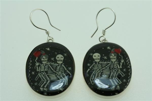 Day of the Dead Resin Earrings - Handmade Sugar Skull Dangle Earrings for Women - Perfect for Halloween, Dia de los Muertos Celebrations & Festival Outfits