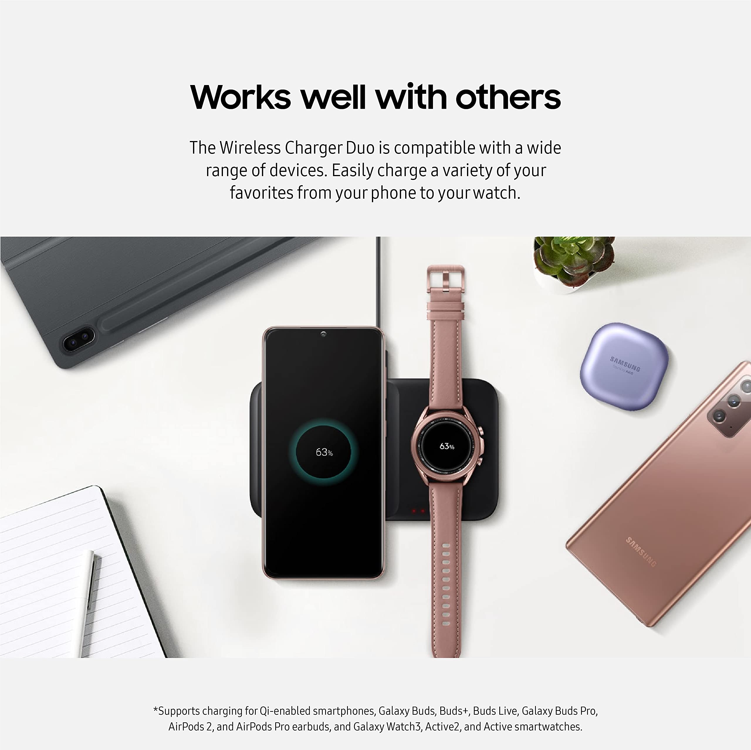 Samsung 9W Wireless Charger Duo with USB-C Cable – Fast Charging Pad for Galaxy Phones & Devices | Charge 2 Devices Simultaneously | US Version (Black) | Perfect for Home, Office & Travel