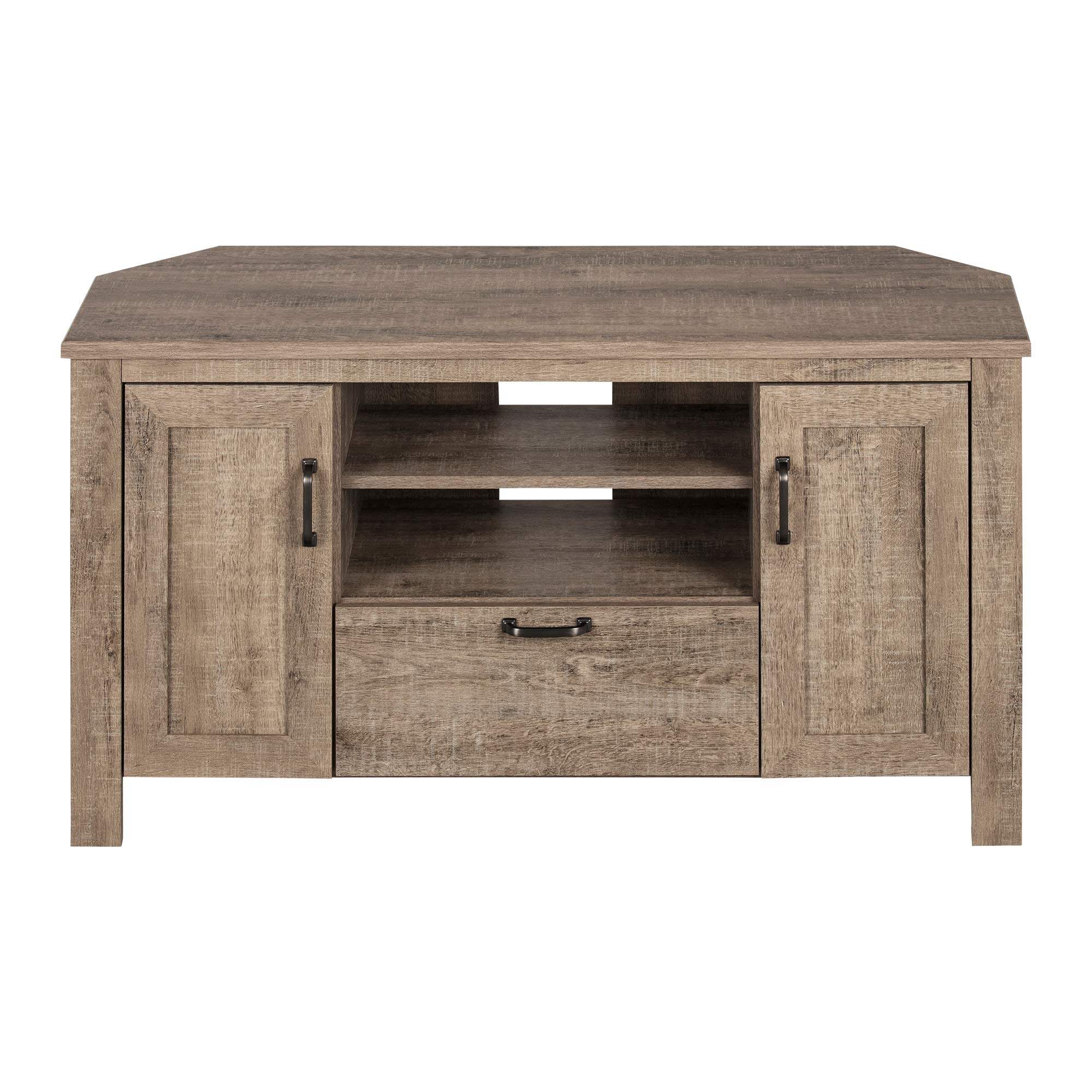 South Shore Lionel Corner TV Stand in Weathered Oak - Stylish & Durable Entertainment Center for Living Room, Bedroom, or Home Theater