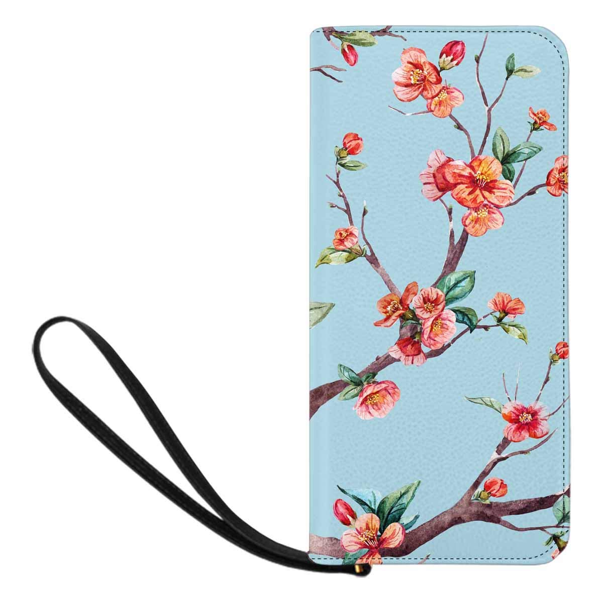 Japanese Cherry Blossom Clutch Wallet with Card Slots & Wrist Strap - Stylish Women's Crossbody Phone Purse for Travel, Parties & Everyday Use