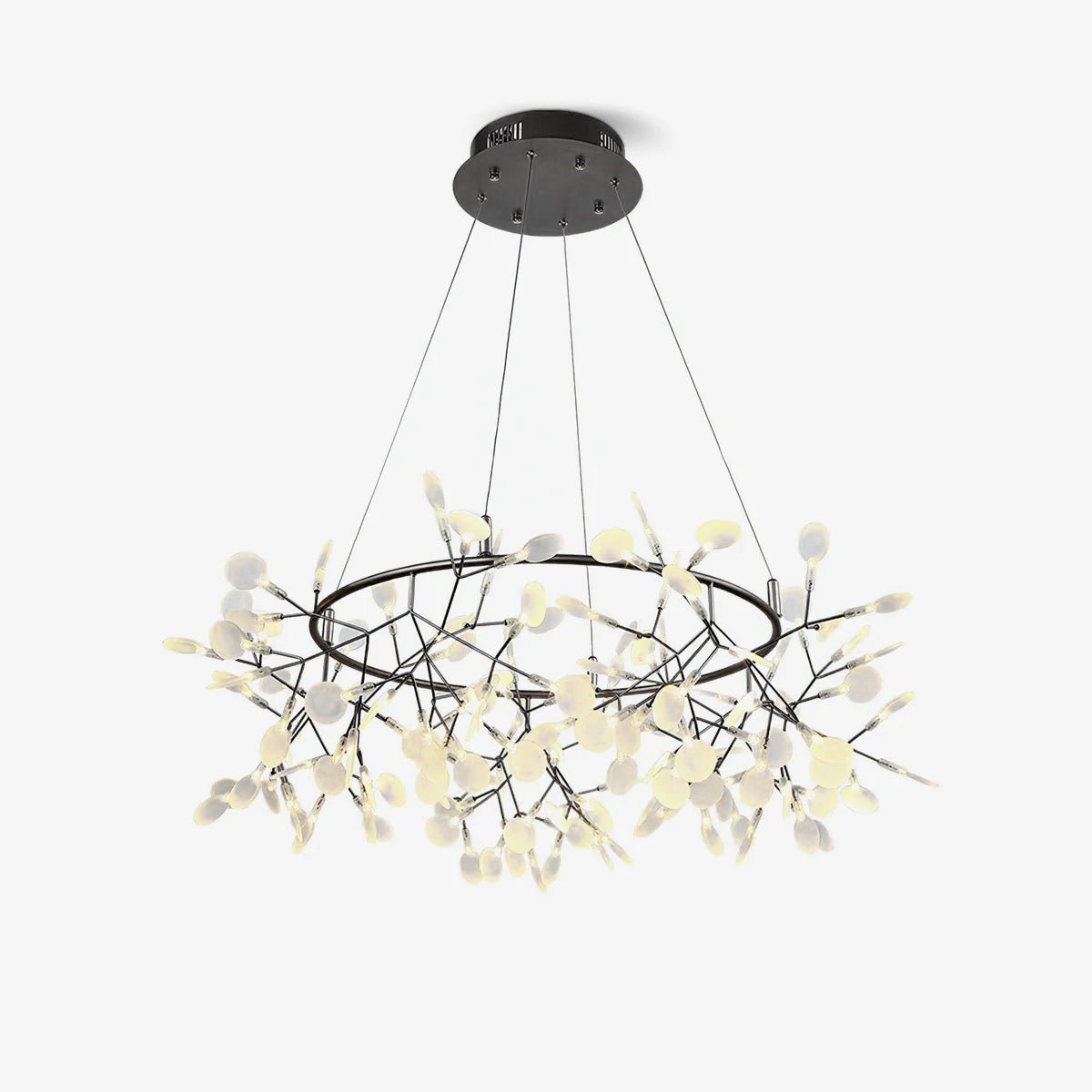 Black Big O Firefly LED Chandelier - Modern Crystal Ceiling Light Fixture for Dining Room, Bedroom & Living Room Decor