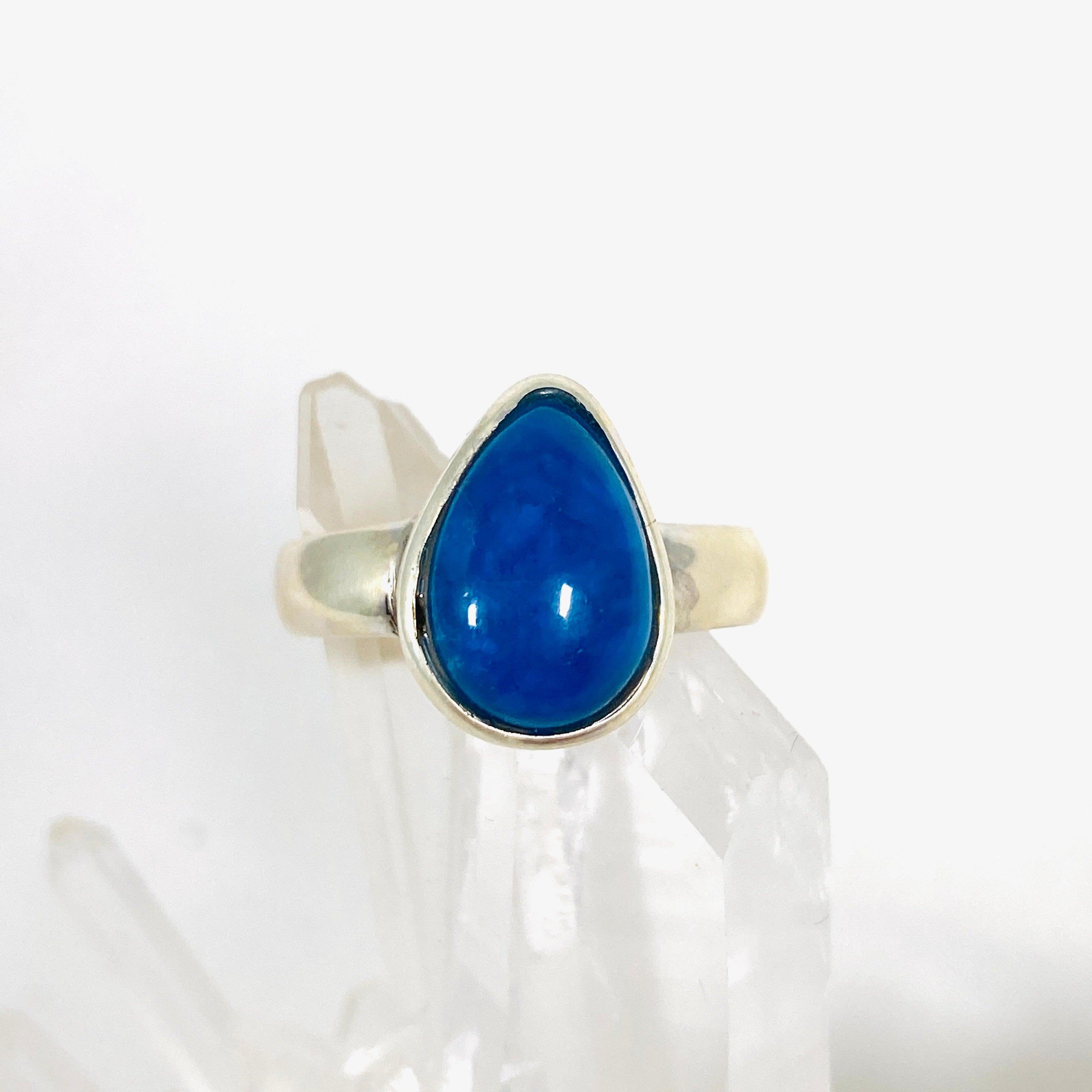 Natural Cavansite Teardrop Ring - Size 8.5 - Handmade Sterling Silver Jewelry - PRGJ391 - Perfect for Boho Chic & Spiritual Healing Jewelry Collection