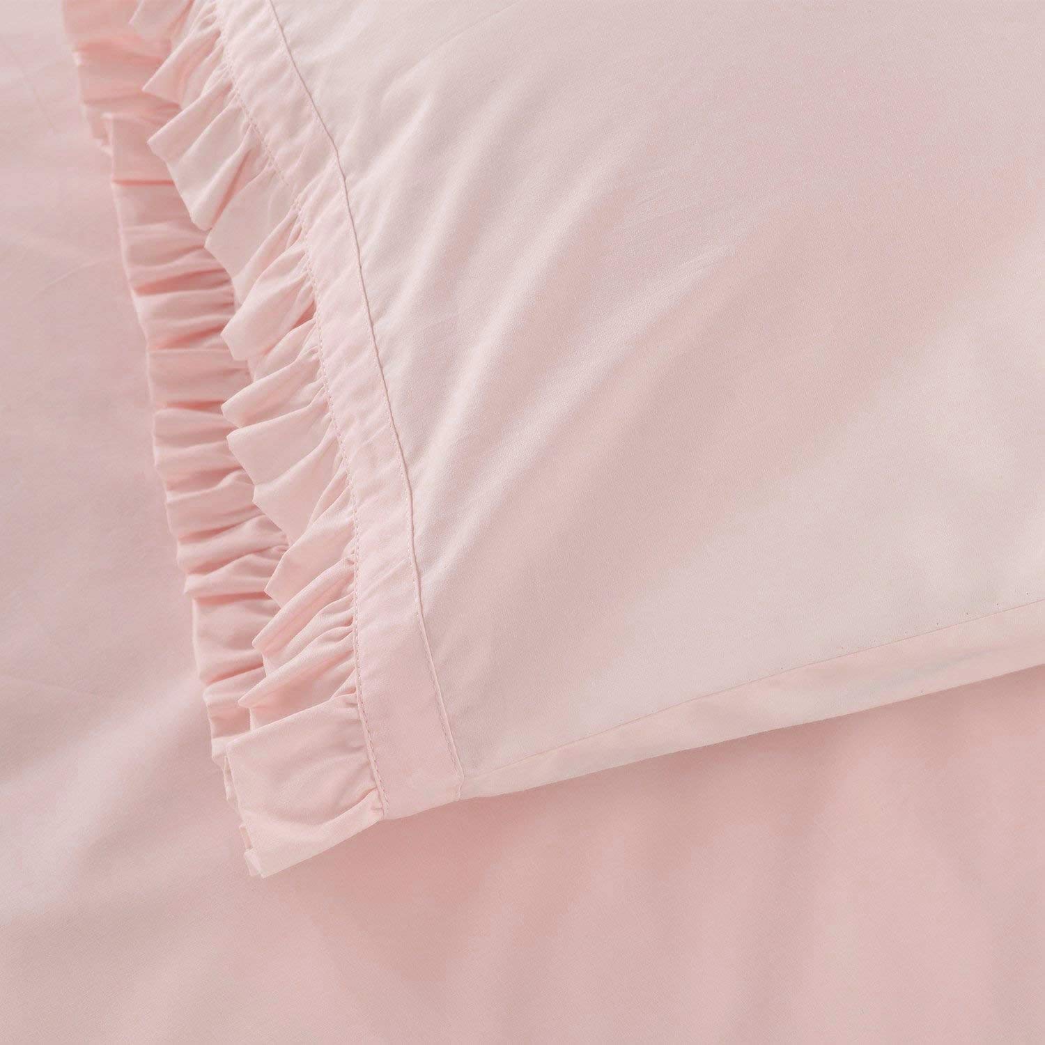 Shabby Chic Ruffled 3-Piece Cotton Sheet Set - 100% French Country Style Bedding with Frilled Edges (Rose Pink, Twin XL) for Cozy Cottage & Farmhouse Bedrooms