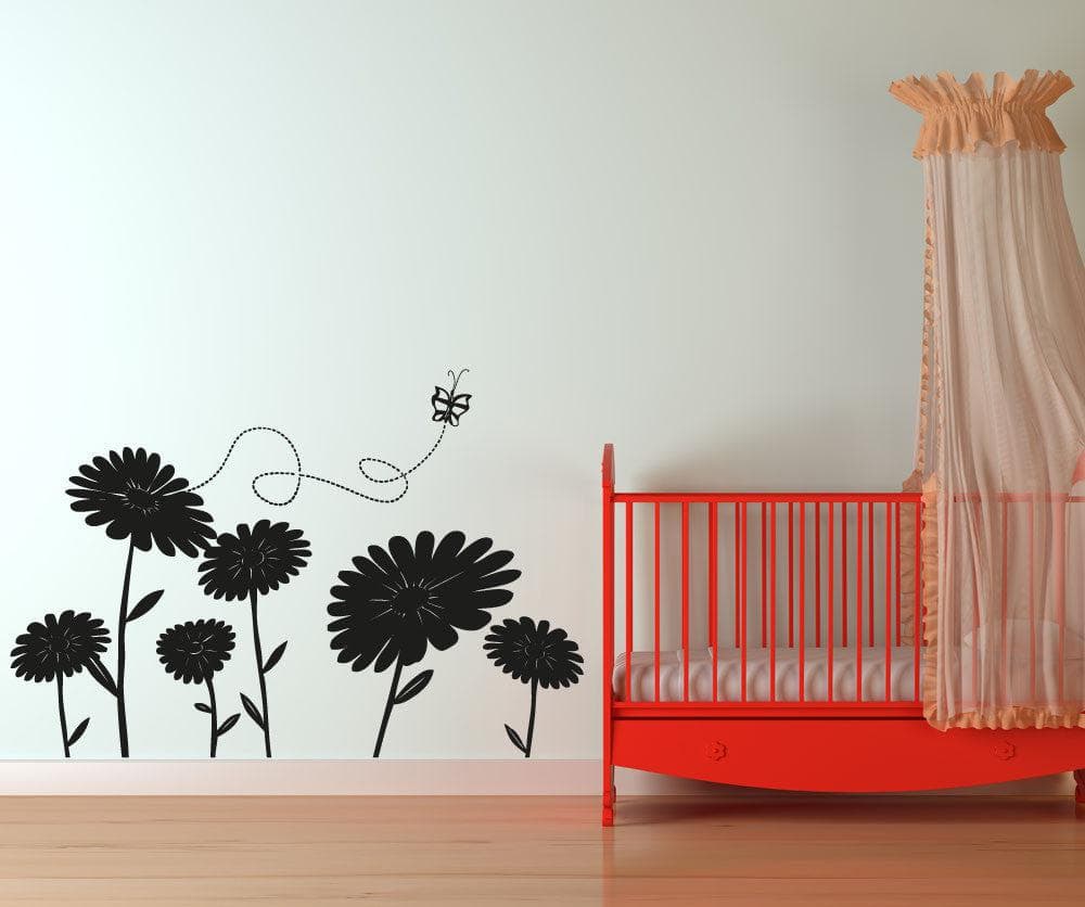 Vinyl Wall Decal Sticker - Daisy and Butterfly Design #OS_AA1224 | Removable Home Decor for Nursery, Bedroom, Living Room & Office