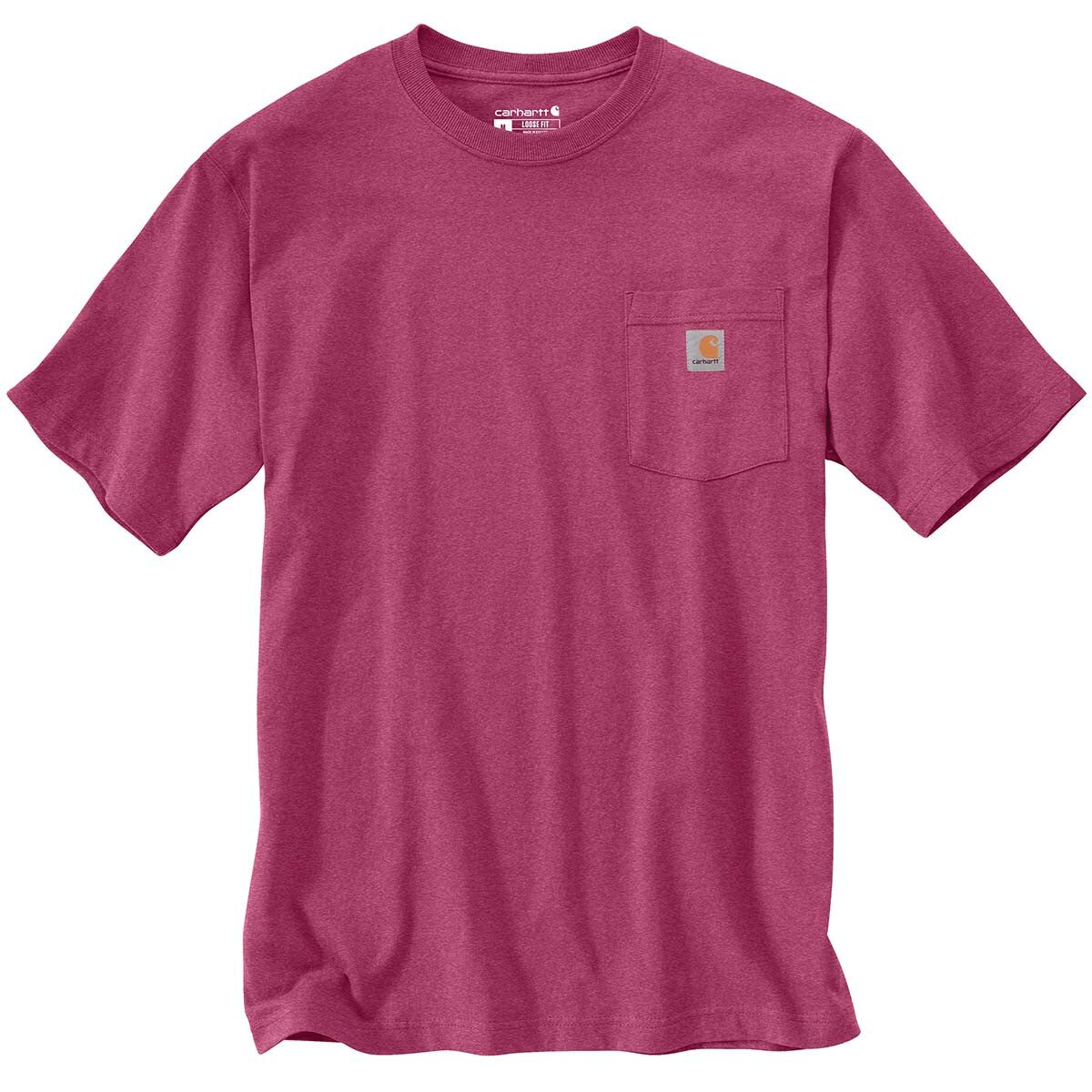 Carhartt Men's Loose Fit Pocket T-Shirt - Soft Cotton Short Sleeve Tee with Chest Pocket - Woodrose Color - Perfect for Work, Casual Wear & Outdoor Activities