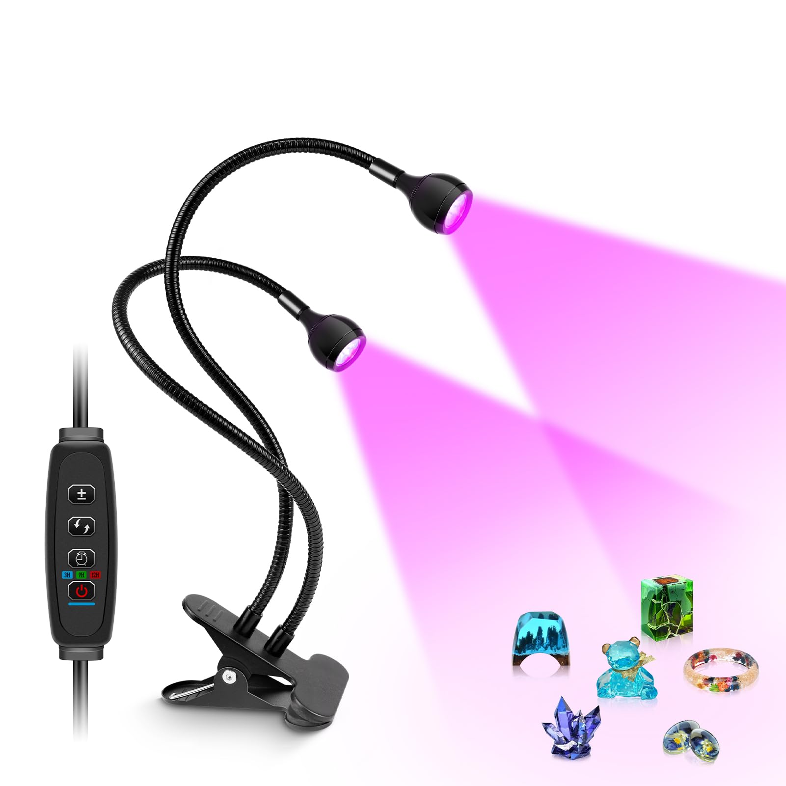 6W UV Black Light Lamp Dual Head - Adjustable Gooseneck LED Desk Lamp with Clamp, 395nm-405nm Wavelength for Glow Party, Art Resin Curing, Blacklight Posters & Paint | Perfect for DIY Crafts, Nail Art, Currency Verification & Home Decor