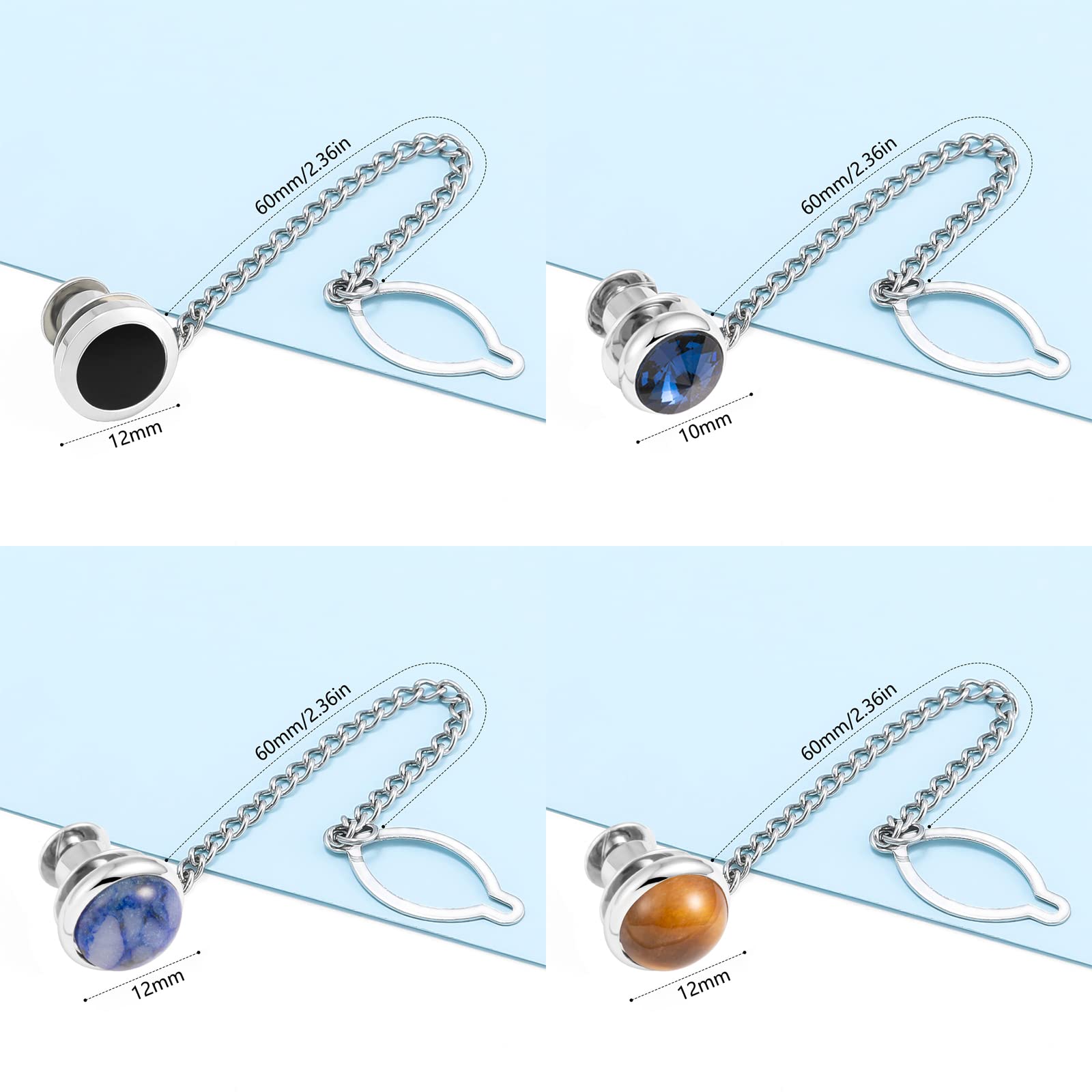 Silver Tie Pins for Men with Chain - Elegant Wedding & Business Gift