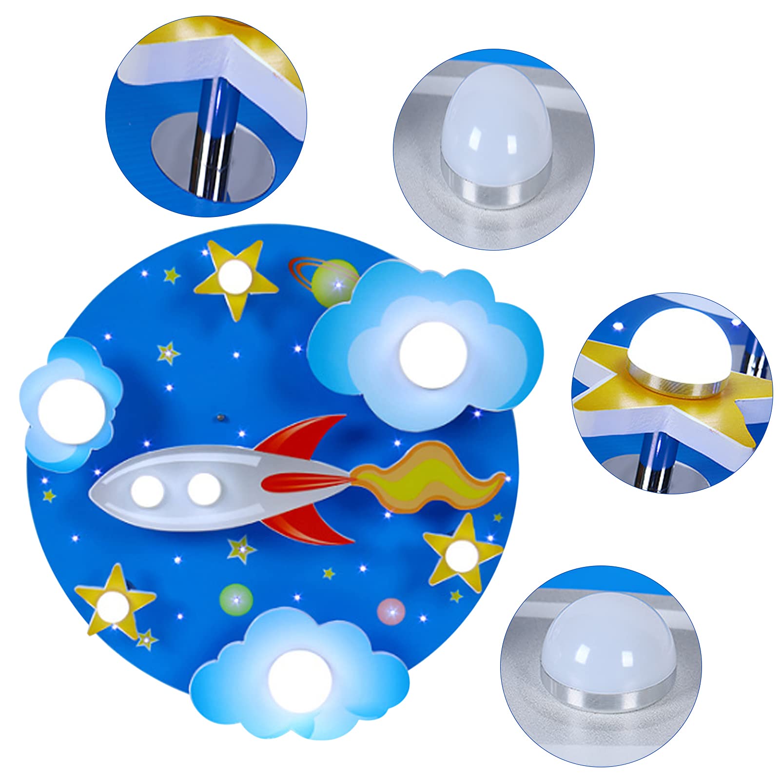 Modern LED Chandelier for Boys Room - Blue Creative Flush Mount Ceiling Light with Cartoon Cloud, Plane & Star Design - 8-Light Kids Bedroom Lighting Fixture - Perfect for Children's Bedroom, Playroom & Nursery Decor